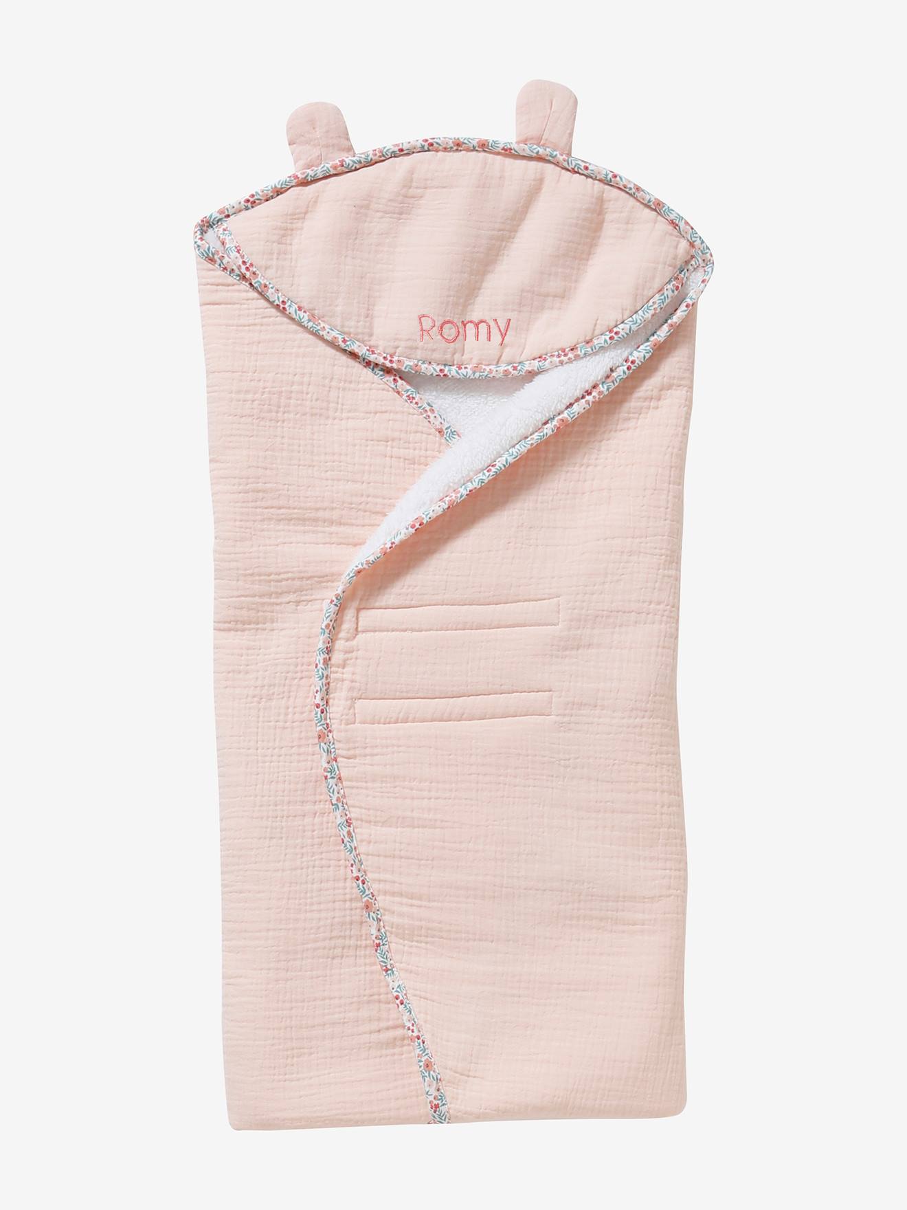 Vertbaudet Einschlagdecke für Babyschale, Musselin Oeko-Tex, personalisierbar - rosa blumenwiese