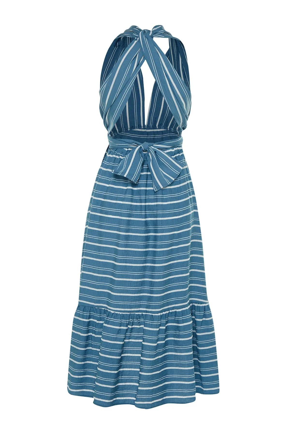 Trendyol Collection  Blau gestreiftes, gewebtes Maxi-Strandkleid zum Binden TBESS21EL3640