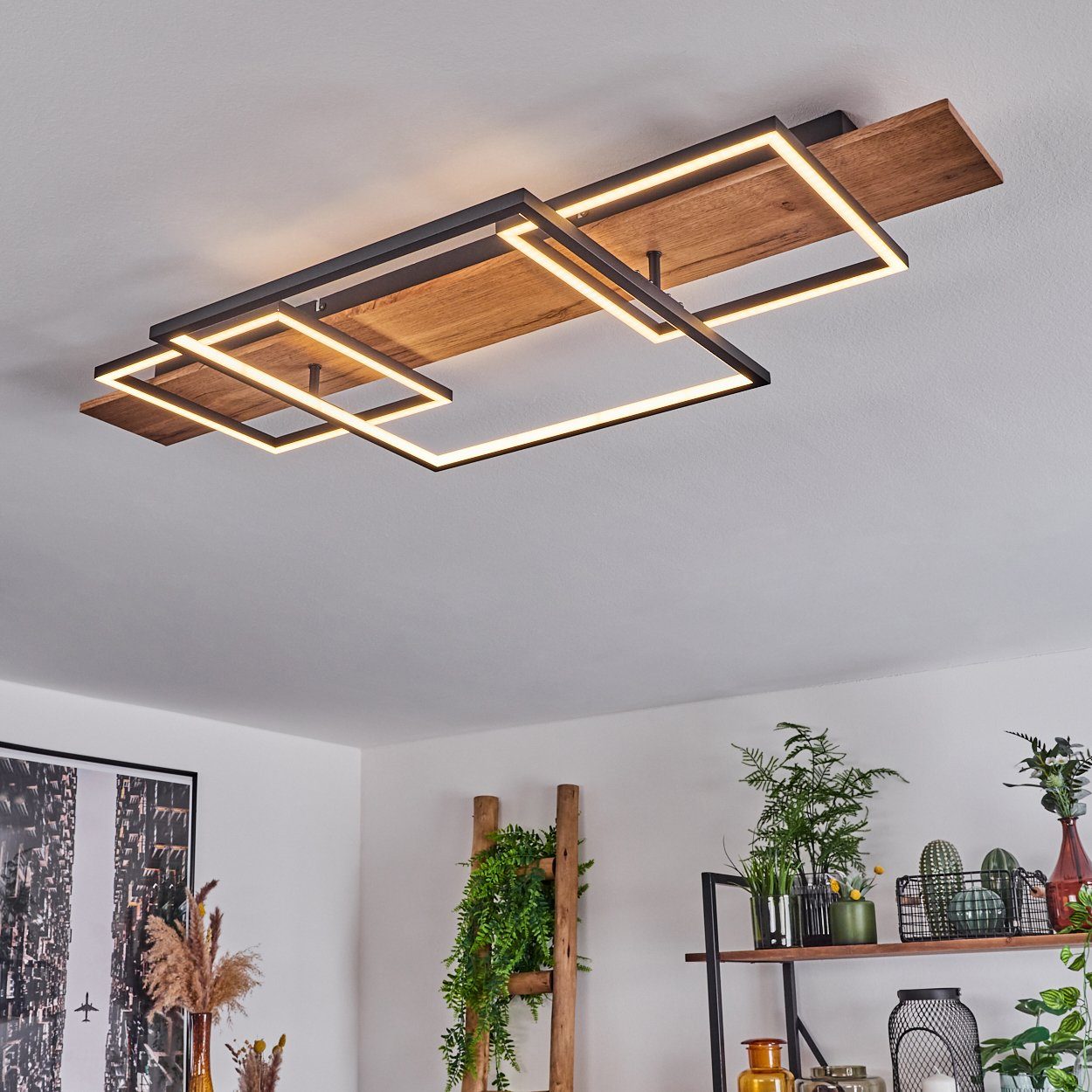 hofstein Deckenleuchte Palermo dimmbare Deckenlampe aus Metall/Holz, 3000 Kelvin