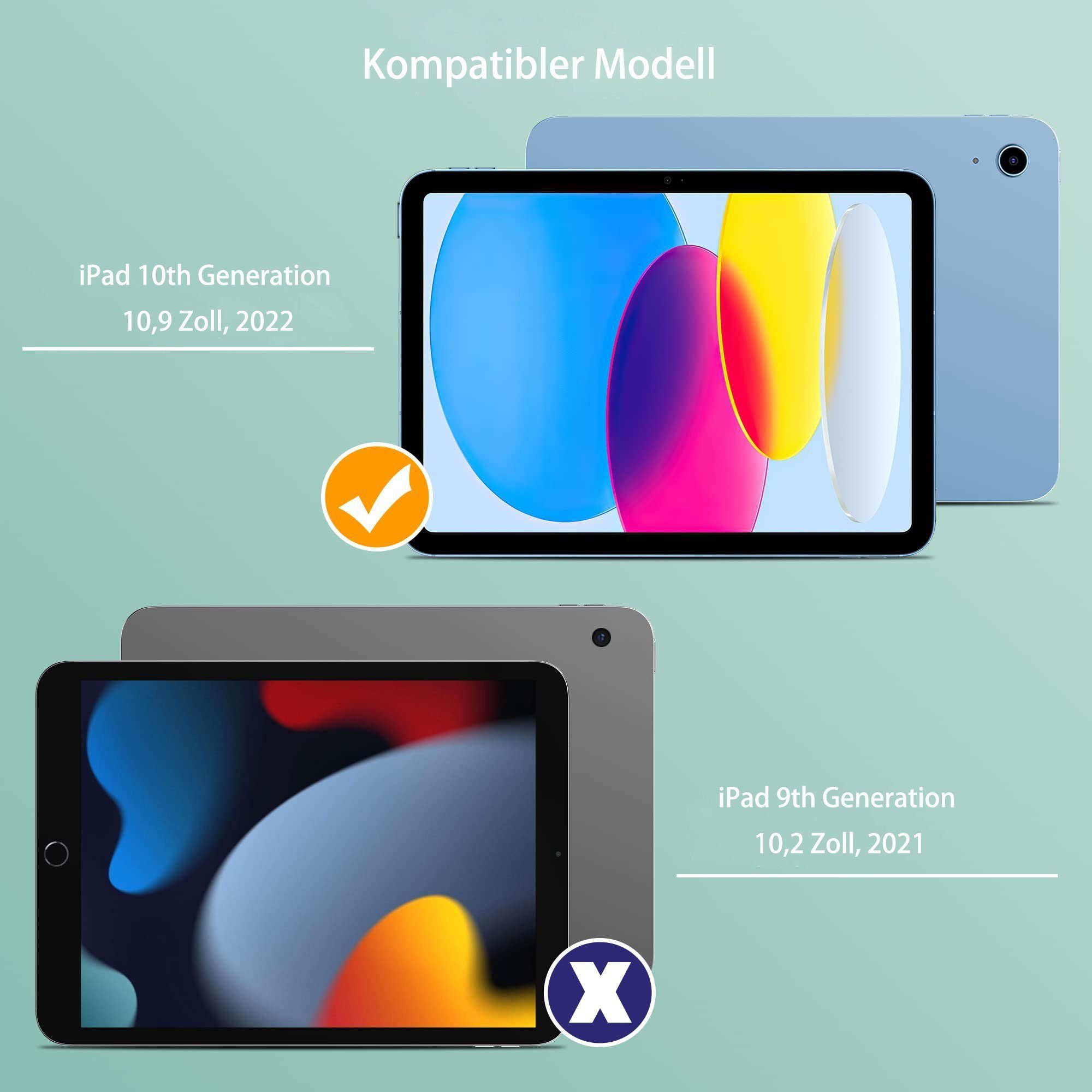 Mutoy Tablet-Hülle Hülle für iPad 10. Generation 10,9 Zoll, Trifold Ständer Schutzhülle mit Stifthalter,Modische Praktische Smart Auto Schlaf/Wach Funktion, Standfunktion Schutzhülle Cover Case Kompatibel mit iPad 10. Gen 2022
