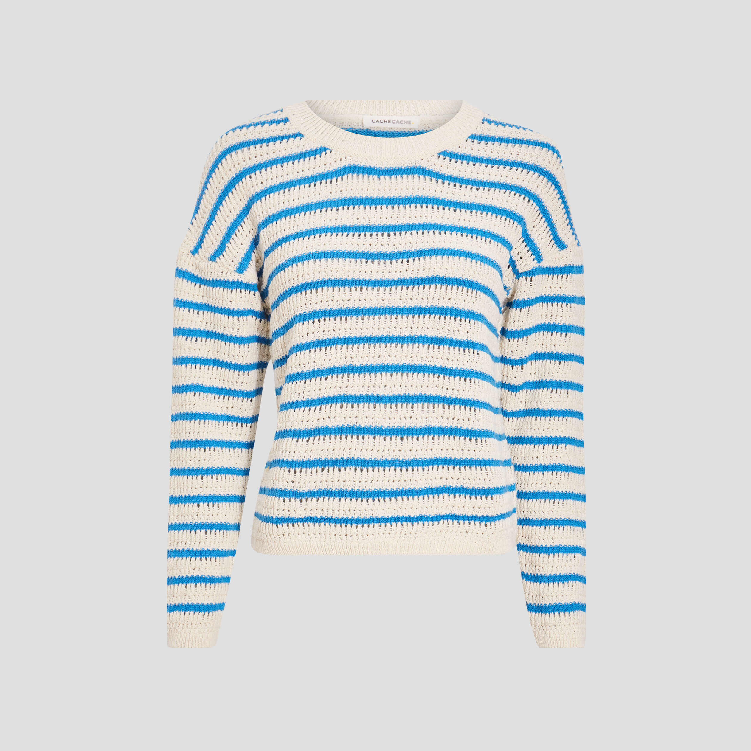 Pull manches longues ajouré bleu femme | Cache Cache