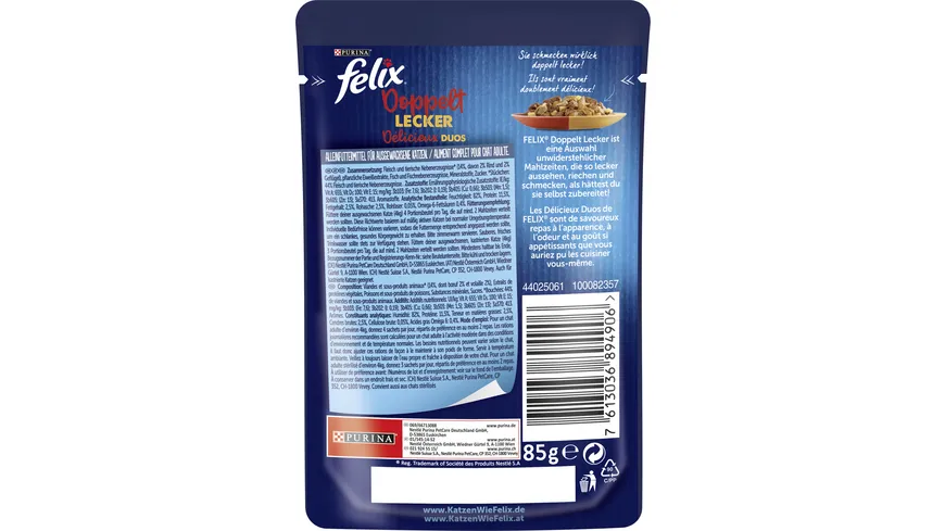 PURINA FELIX So gut wie es aussieht Doppelt Lecker in Gelee mit Rind und Geflügel Katzennassfutter 85 g