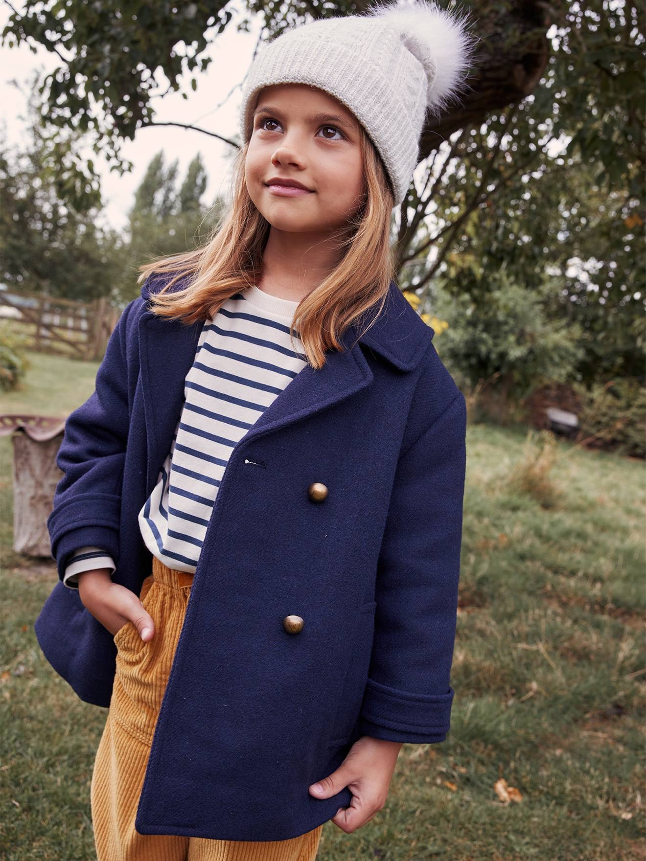 Vertbaudet Mädchen Mantel aus Wollstoff, Wattierung Recycling-Polyester - marine