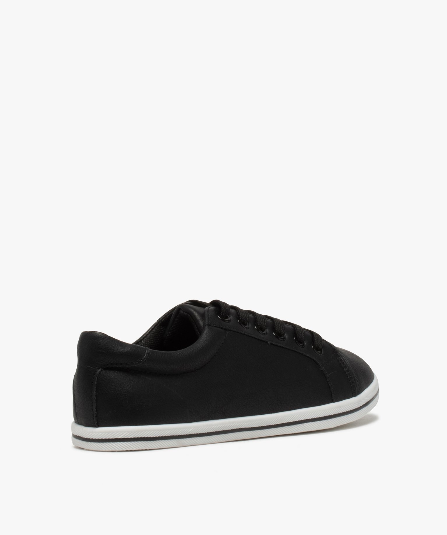Baskets femme unies à semelle fine et fermeture lacets noir | GEMO