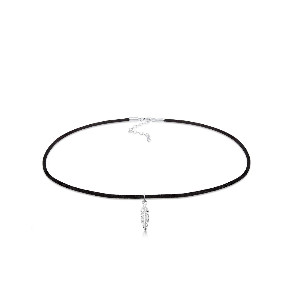 Elli Elli Collier Choker Feder Anhänger Satin Band Boho 925 Silber collier
