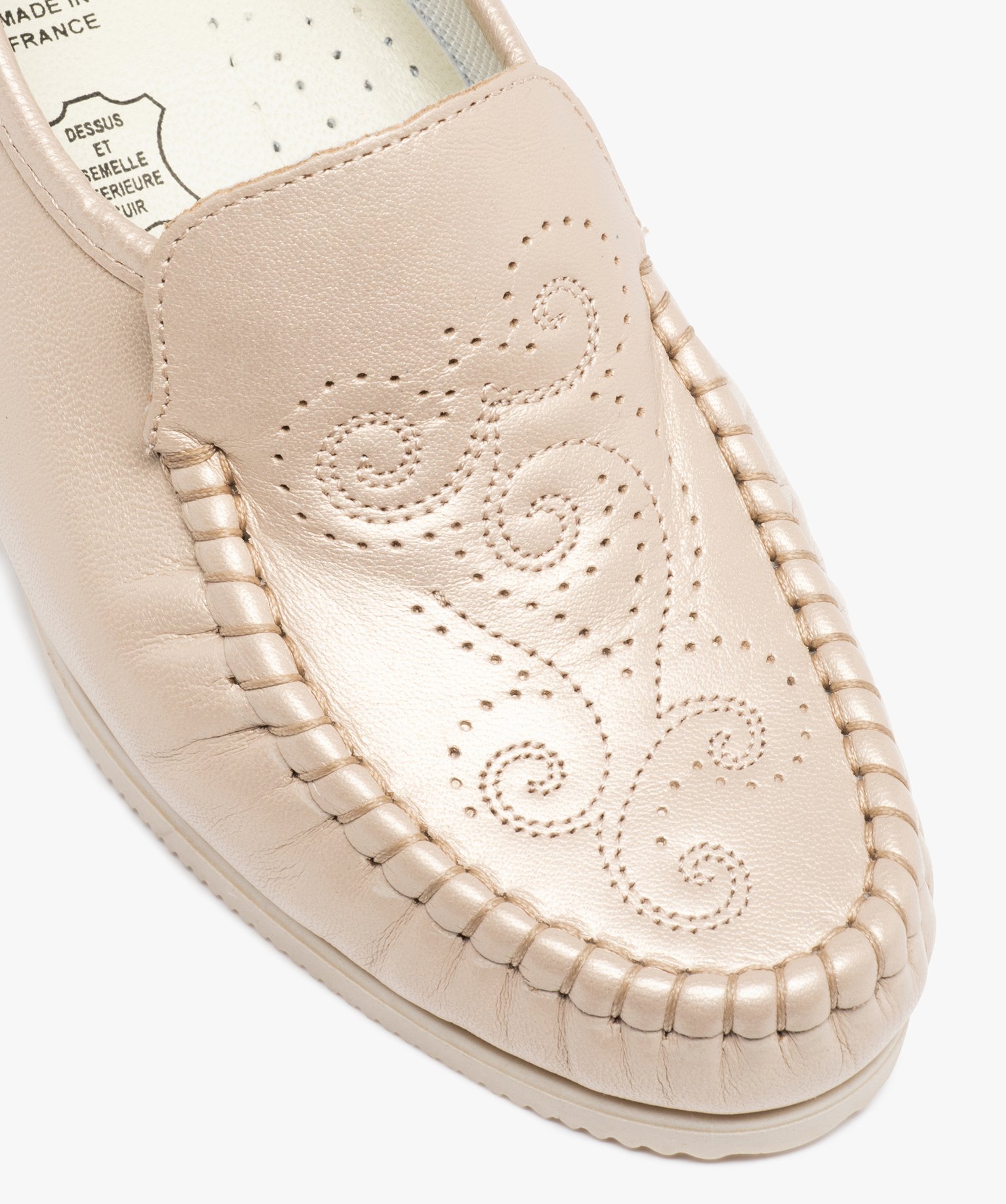 Mocassins femme confort unis dessus en cuir souple beige | GEMO