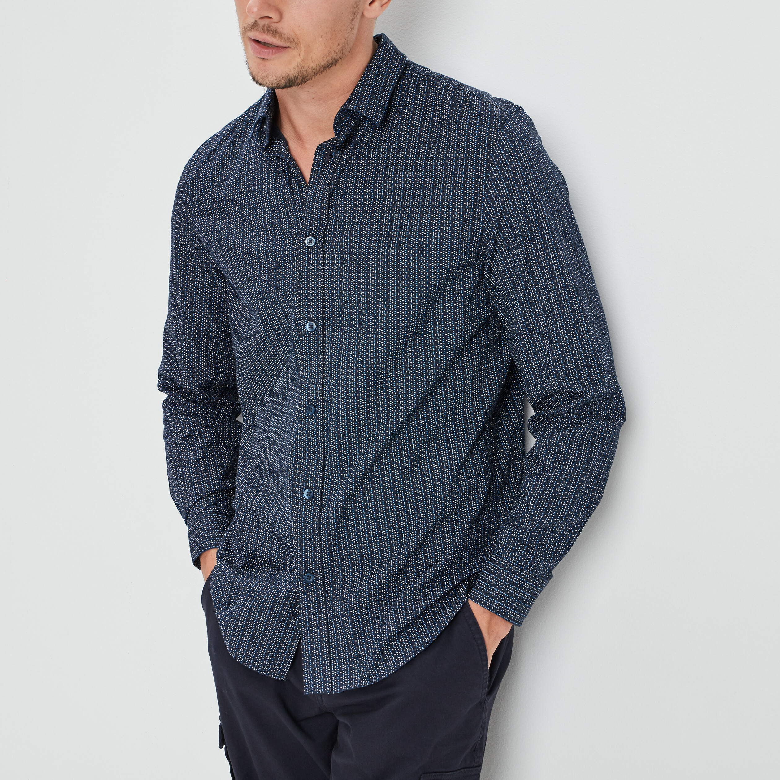 Chemise droite manches longues bleu homme | La Halle
