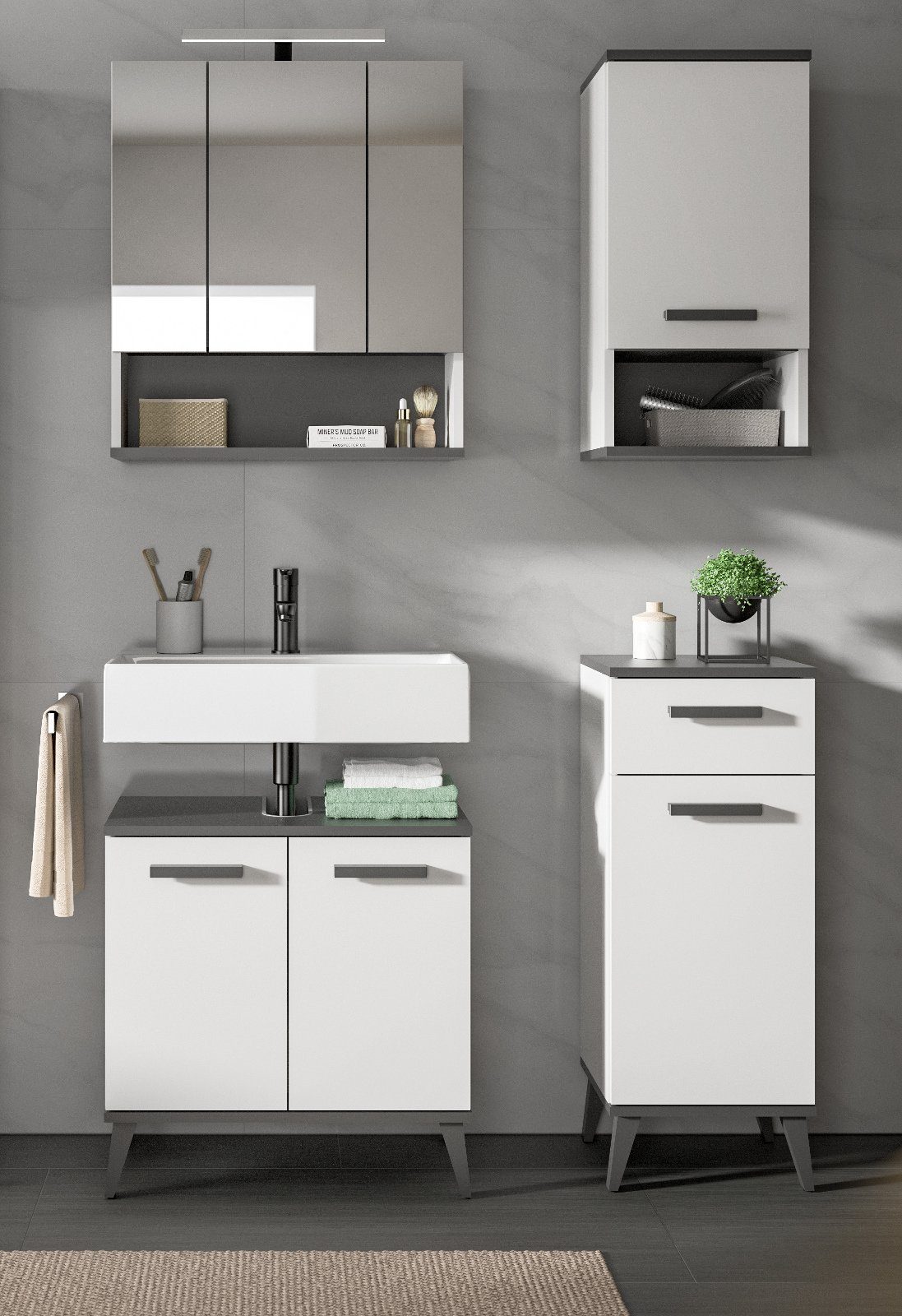 xonox.home Badkommode Rocket (Badschrank in weiß mit Anthrazit grau, 34 x 86), mit Schublade