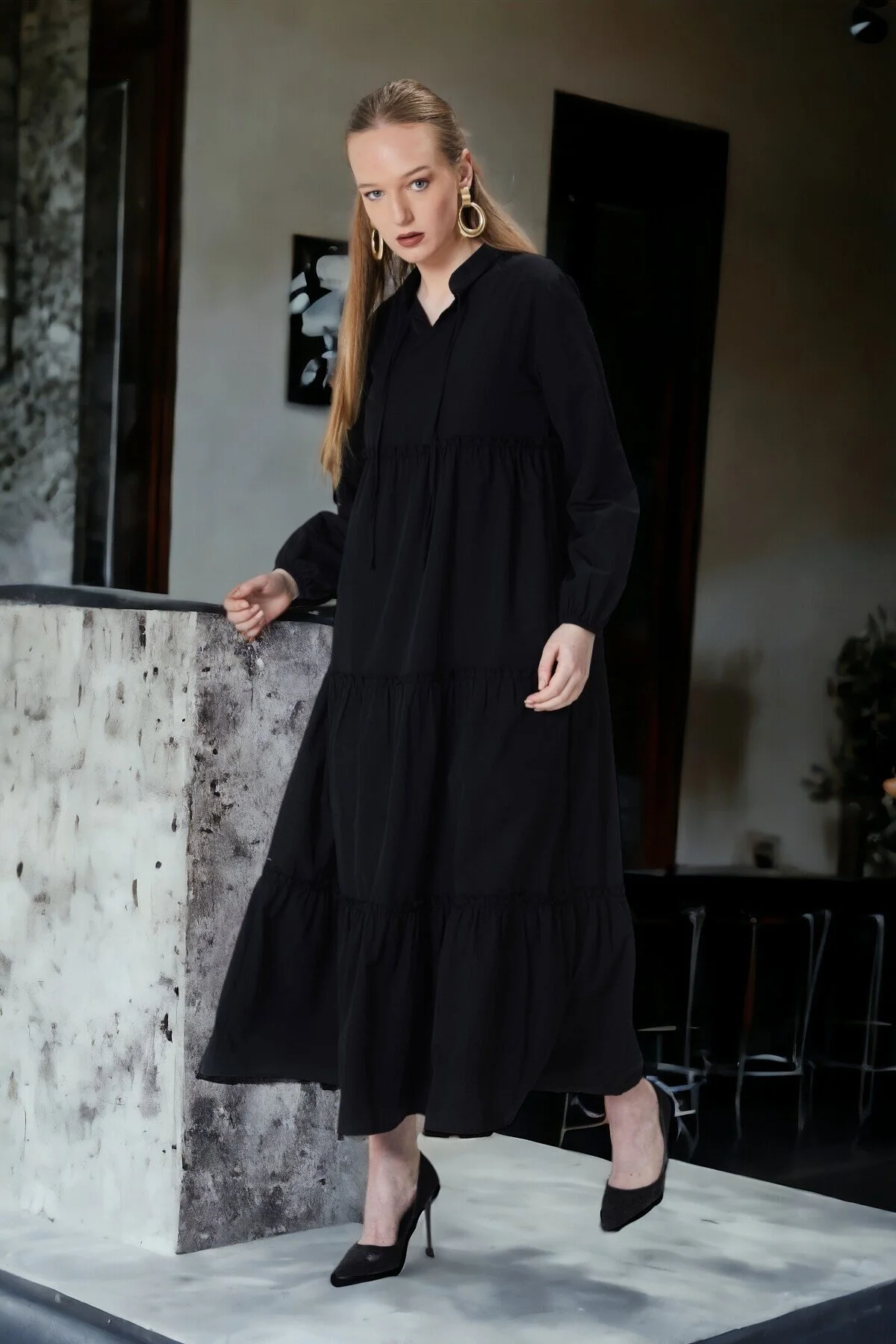 HAKKE  Damen-Hijab-Kleid mit Kragen und Schnürung