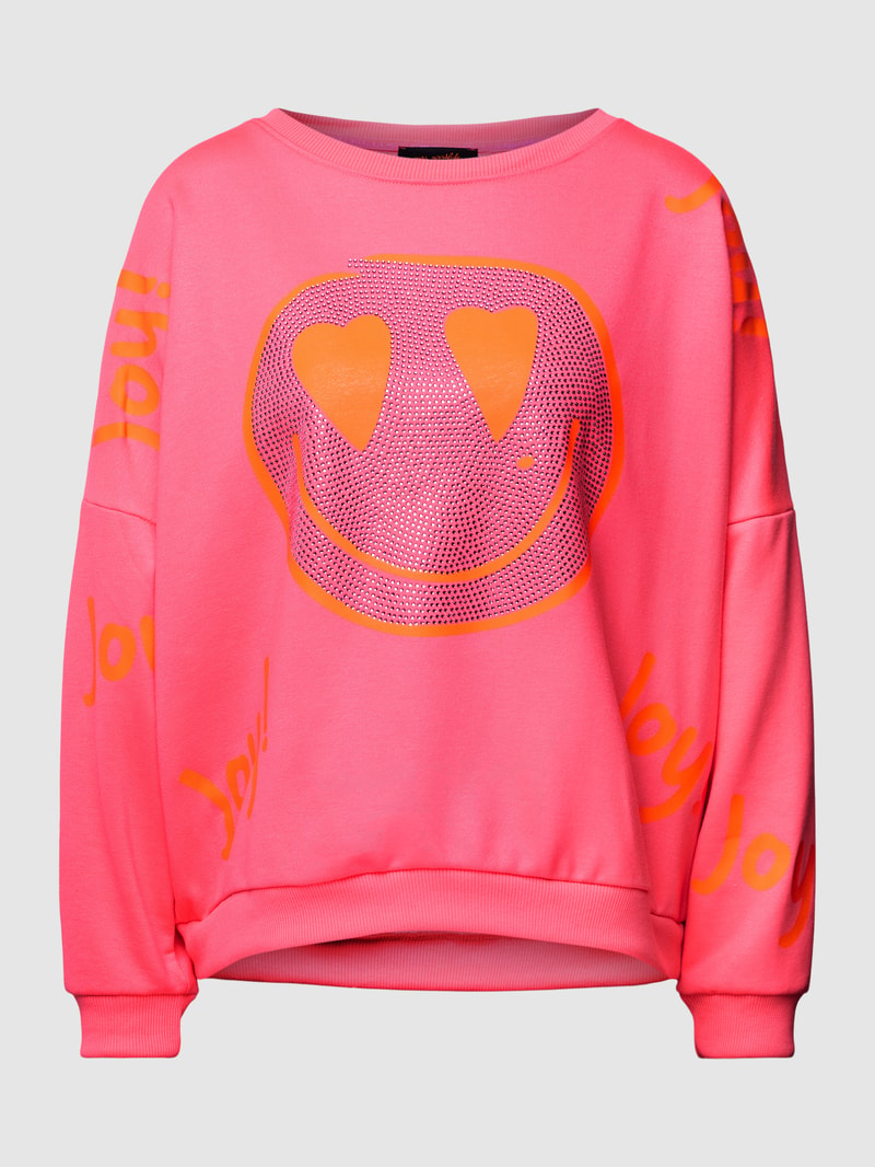 Sweatshirt mit Strasssteinbesatz Modell 'JOY' in pink