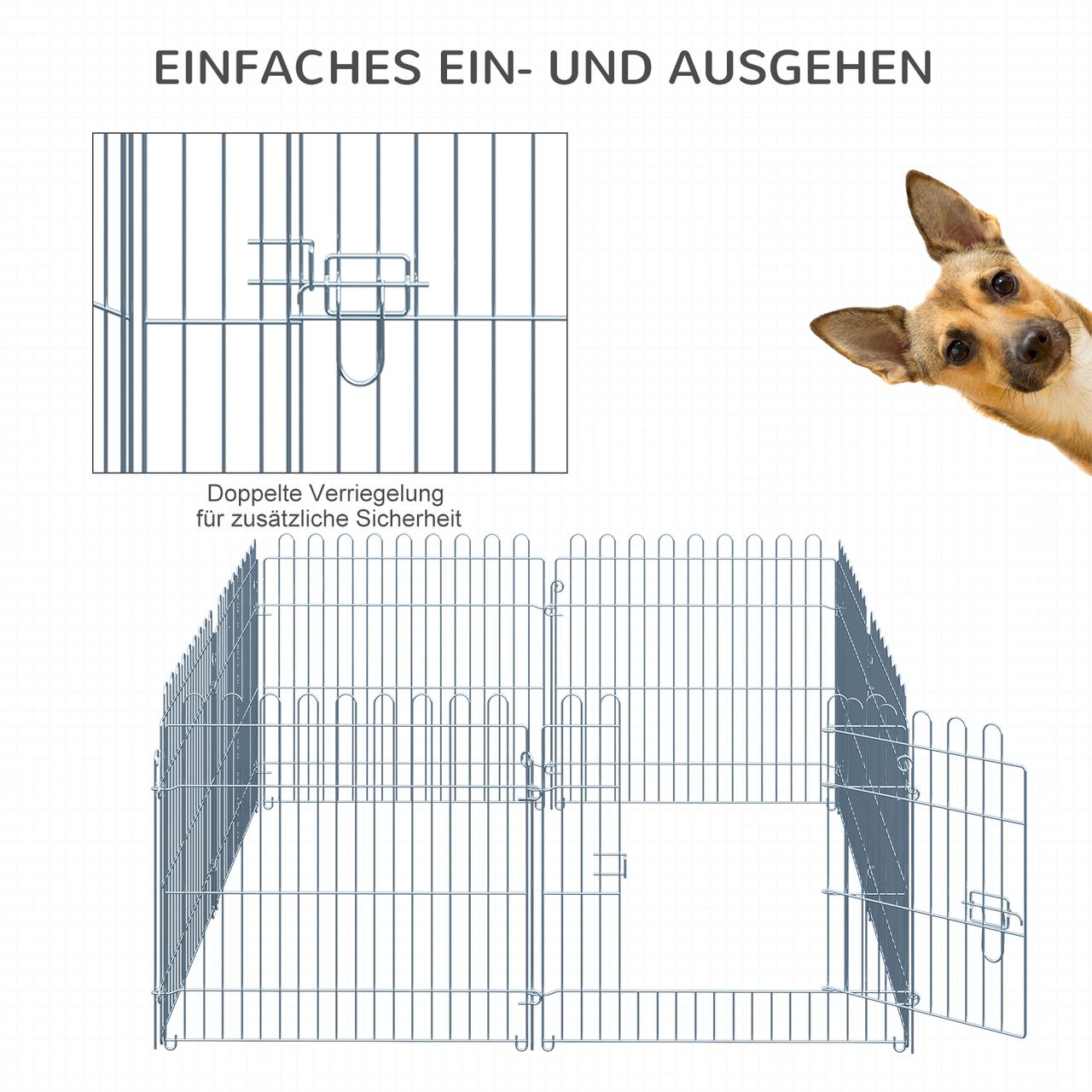 PawHut Freilaufgehege Welpenauslauf Welpenzaun Laufstall Welpengitter für Tiere 8-teilig B63 x H60 cm