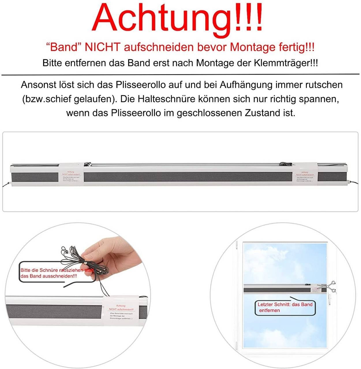 Plissee, Woltu, verdunkelnd, verspannt, Klemmfix, Wabenplissees ohne Bohren