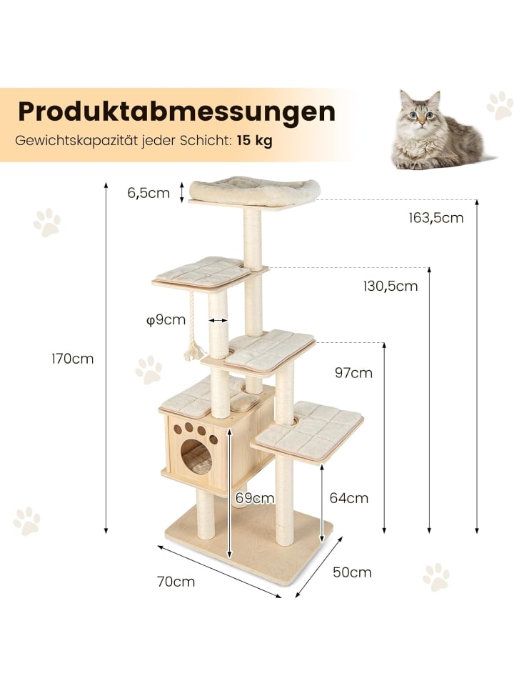 COSTWAY 6-stöckiger Kratzbaum 170cm in Beige günstig kaufen onesize