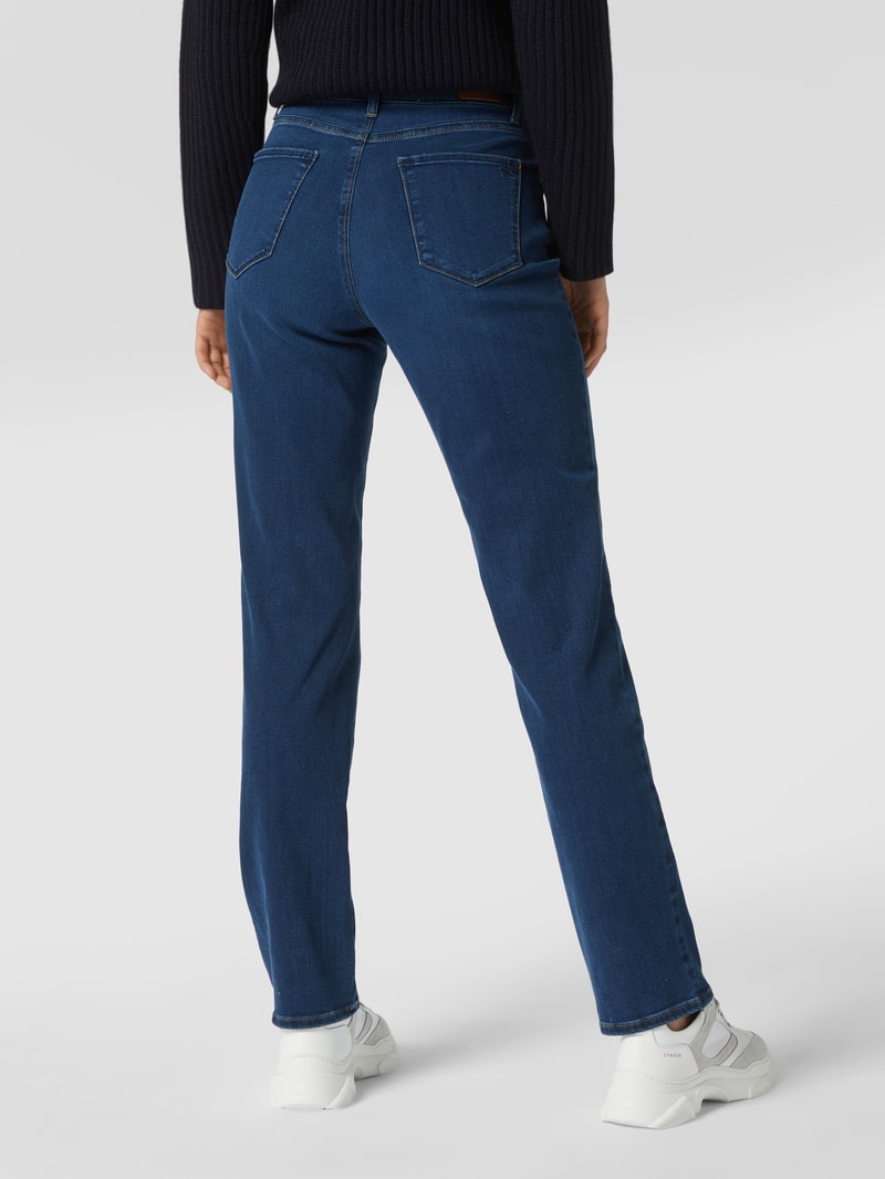 Jeans mit Label-Patch aus Leder Modell 'Carola' in blau