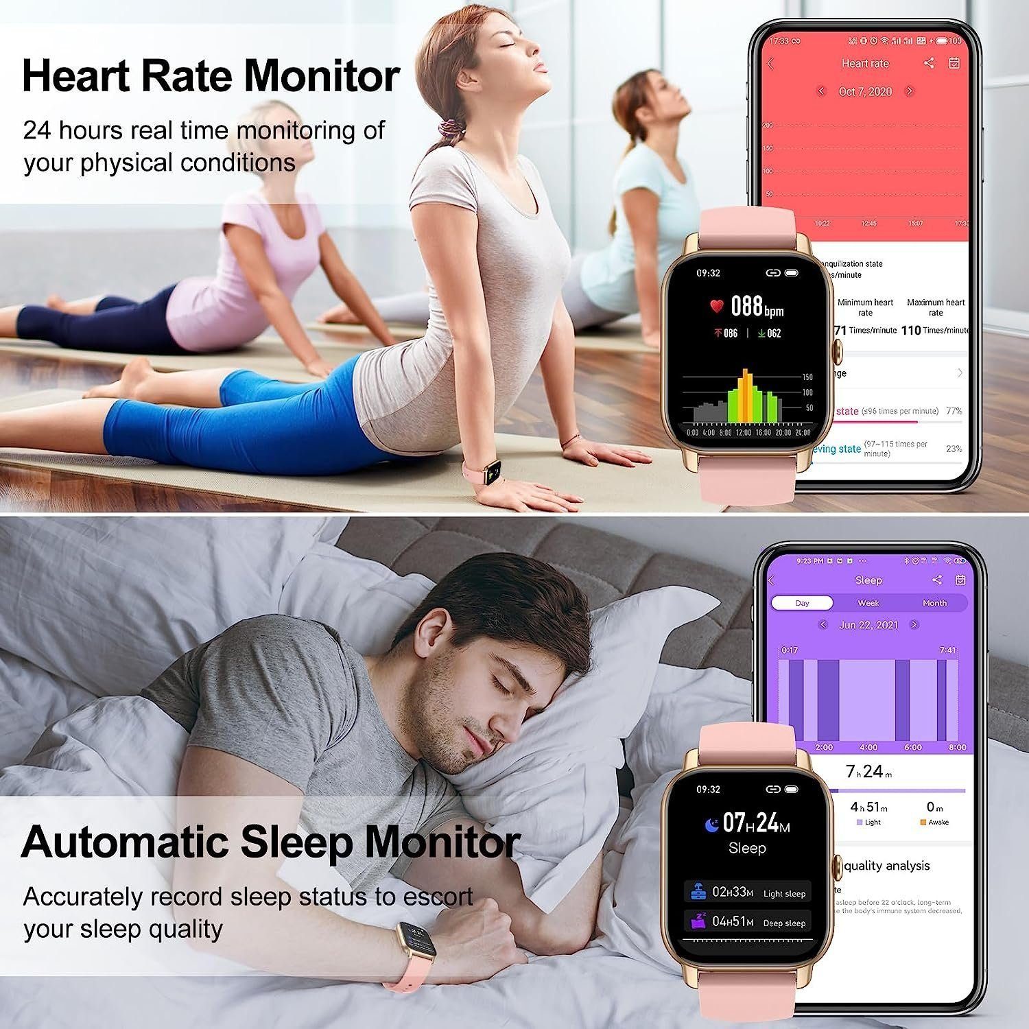 Mutoy Smartwatch, Damen Herren Smartwatch, Fitness Tracker Uhr Smartwatch (Fitnessuhr mit Telefonfunktion 1,91