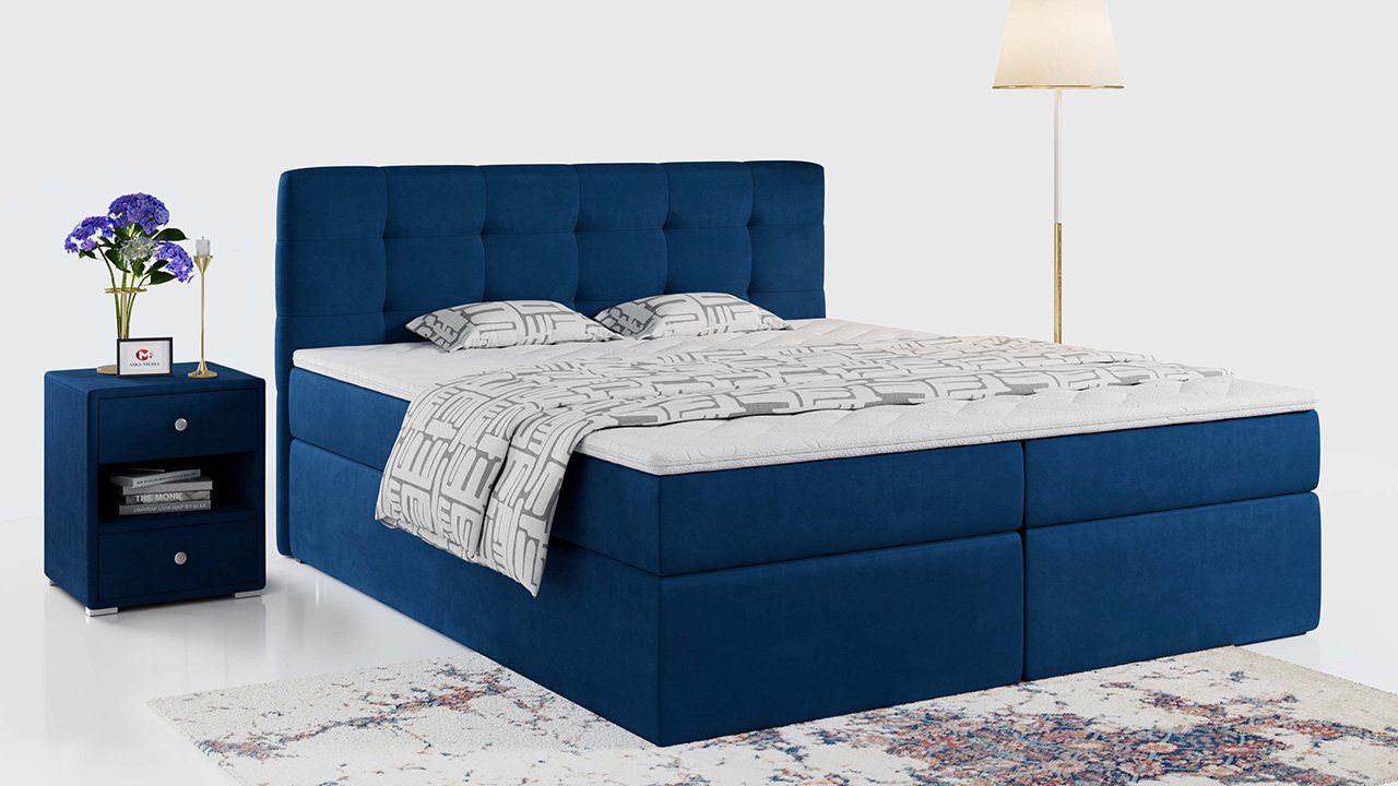 MKS MÖBEL Boxspringbett CENTOS, Doppelbett mit Multipocket-Matratze - Polsterbett mit Bettkasten