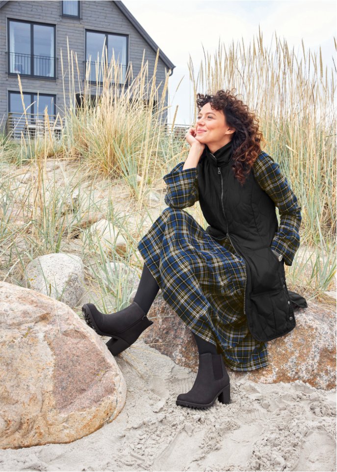 Ausgestelltes Midi-Kleid aus Flanell mit Volants