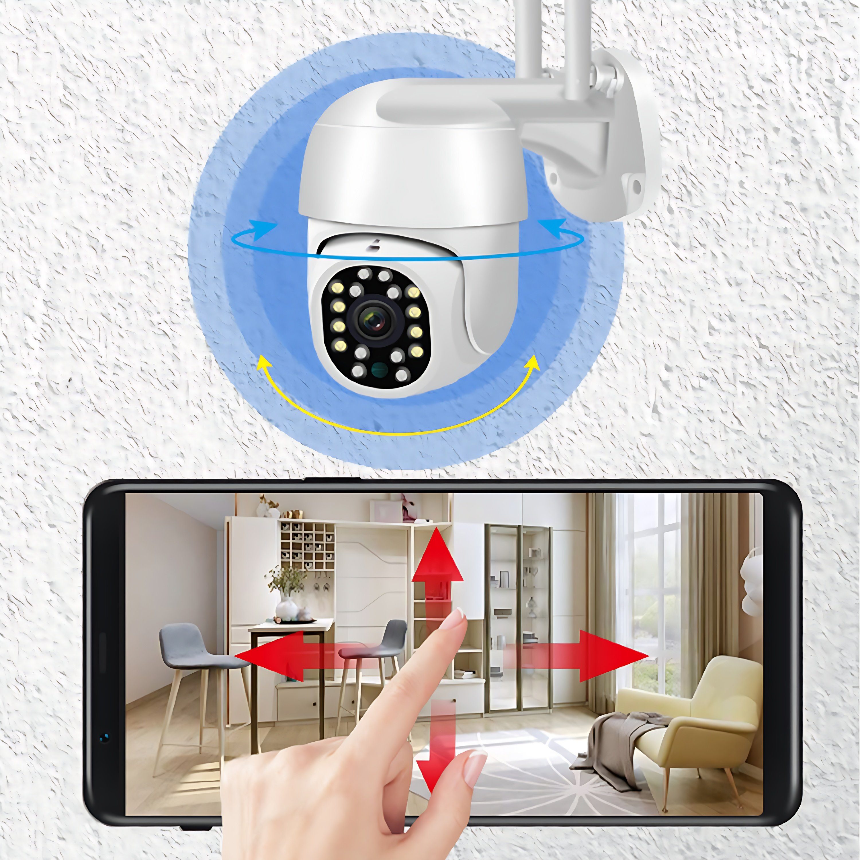 Kpaloft 5G-Dualband-WLAN Überwachungskamera (für Innen/Außen, FHD 1080P Kamera, 320°/90° verstellbar, Nachtsicht, Bewegungserkennung, APP, Zwei-Wege-Audio, Ton- und Lichtwarnung, für Wohnzimmer/Hof/Lager/Bauernhof/Garten)