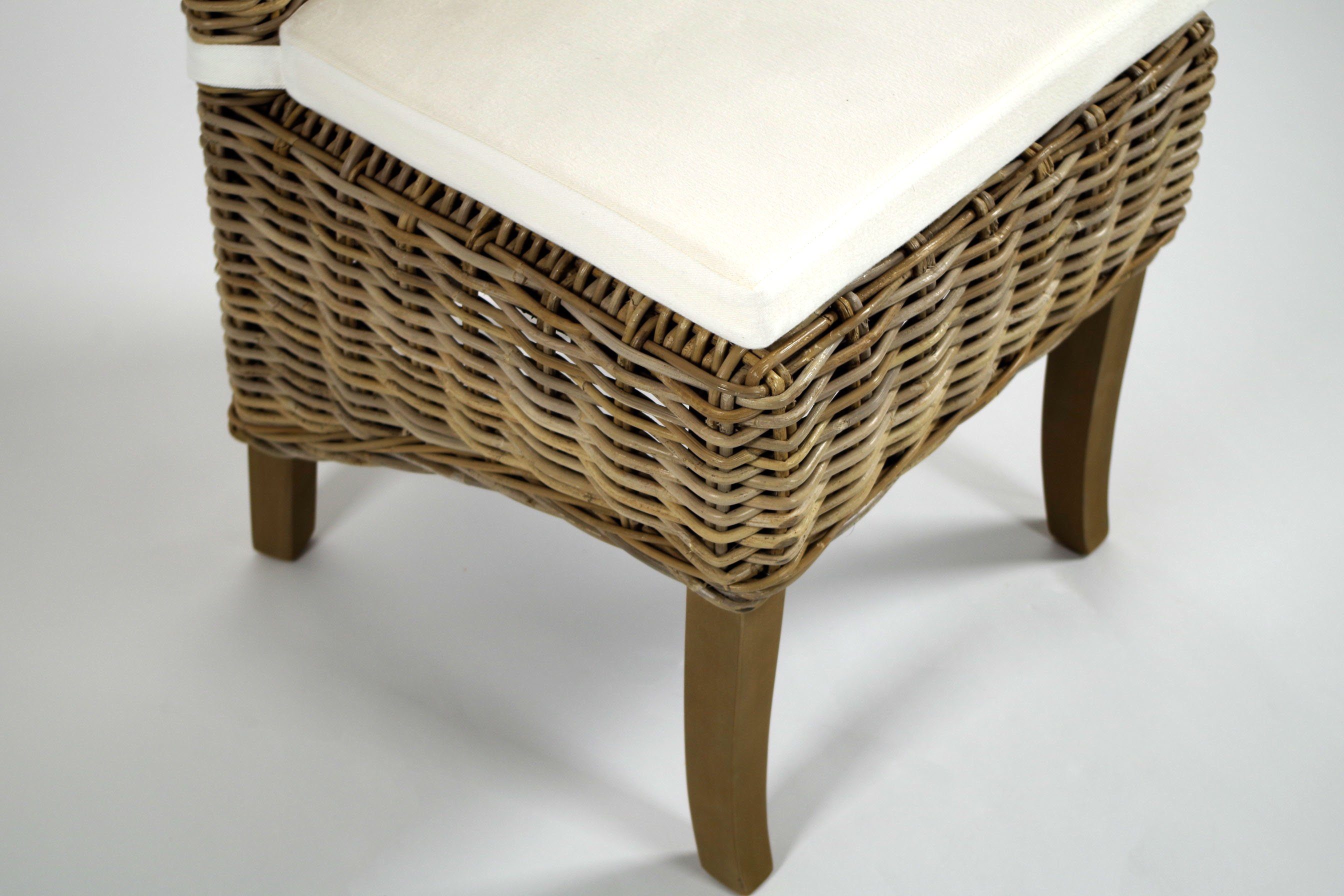 Kobolo Rattanstuhl NEWPORT Stuhl Hochlehner Rattan grau mit Kissen (kubu grey)