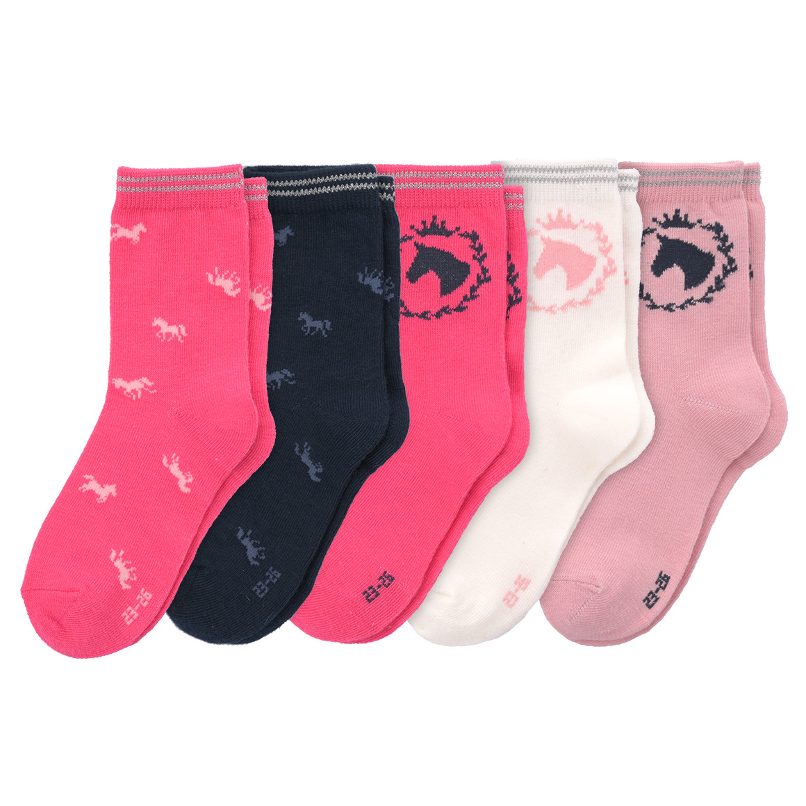 5 Paar Mädchen Socken mit Pferde-Motiv