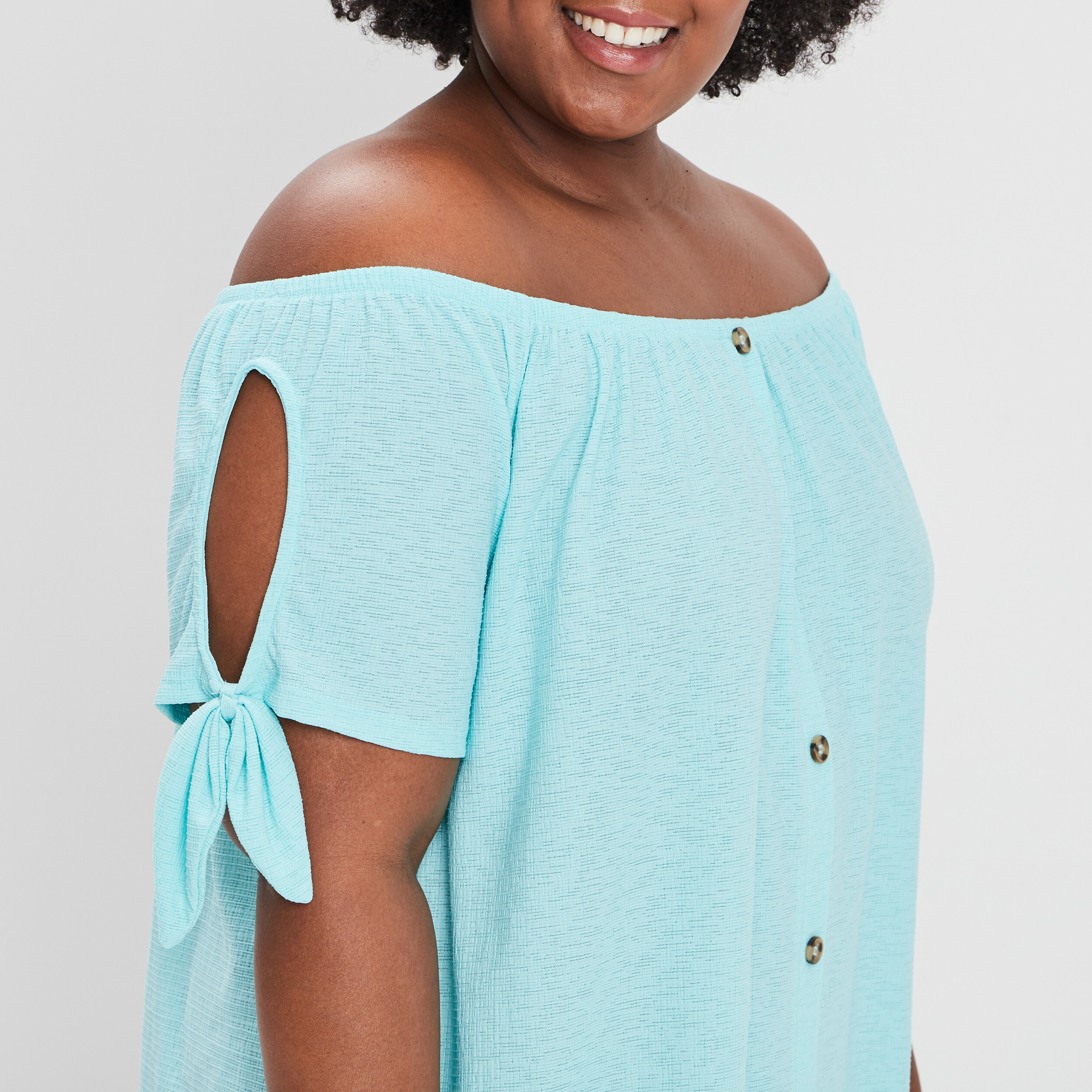 T-shirt col bardot manches courtes bleu turquoise femme grande taille | La Halle