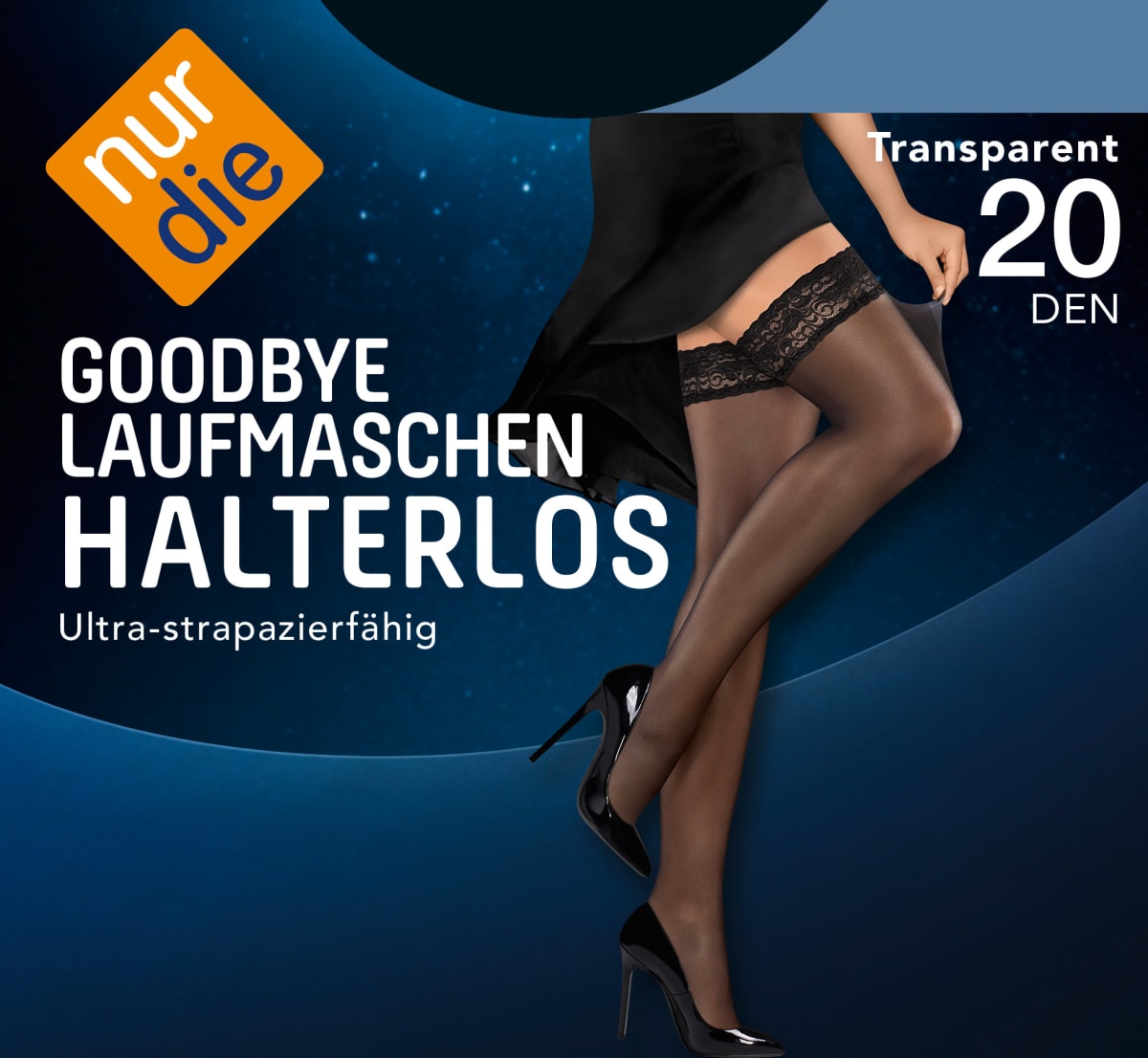 Halterlose Strümpfe Goodbye Laufmaschen schwarz Gr. 38/40, 1 St