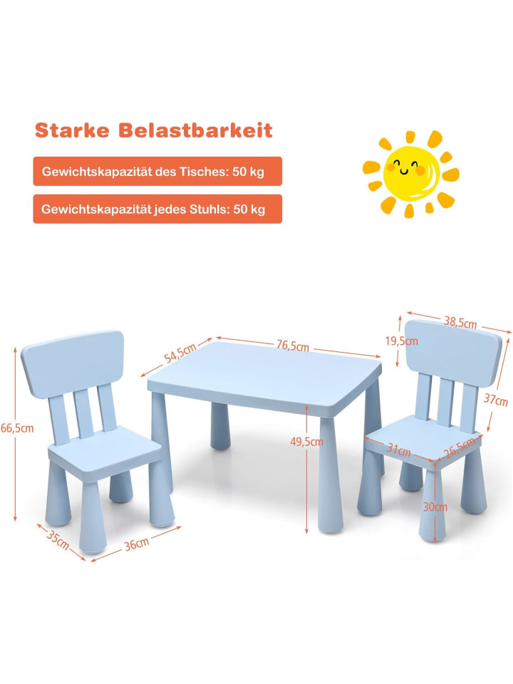 COSTWAY Sitzgruppe 3 tlg. Set in Blau günstig kaufen 50 cm