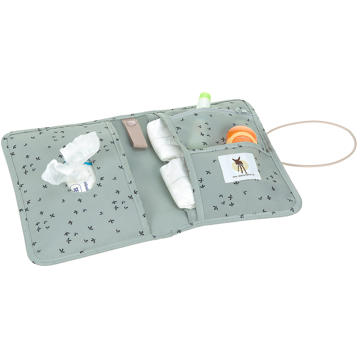 Windeltasche Changing Pouch Floral mint, inkl. Wickelunterlage