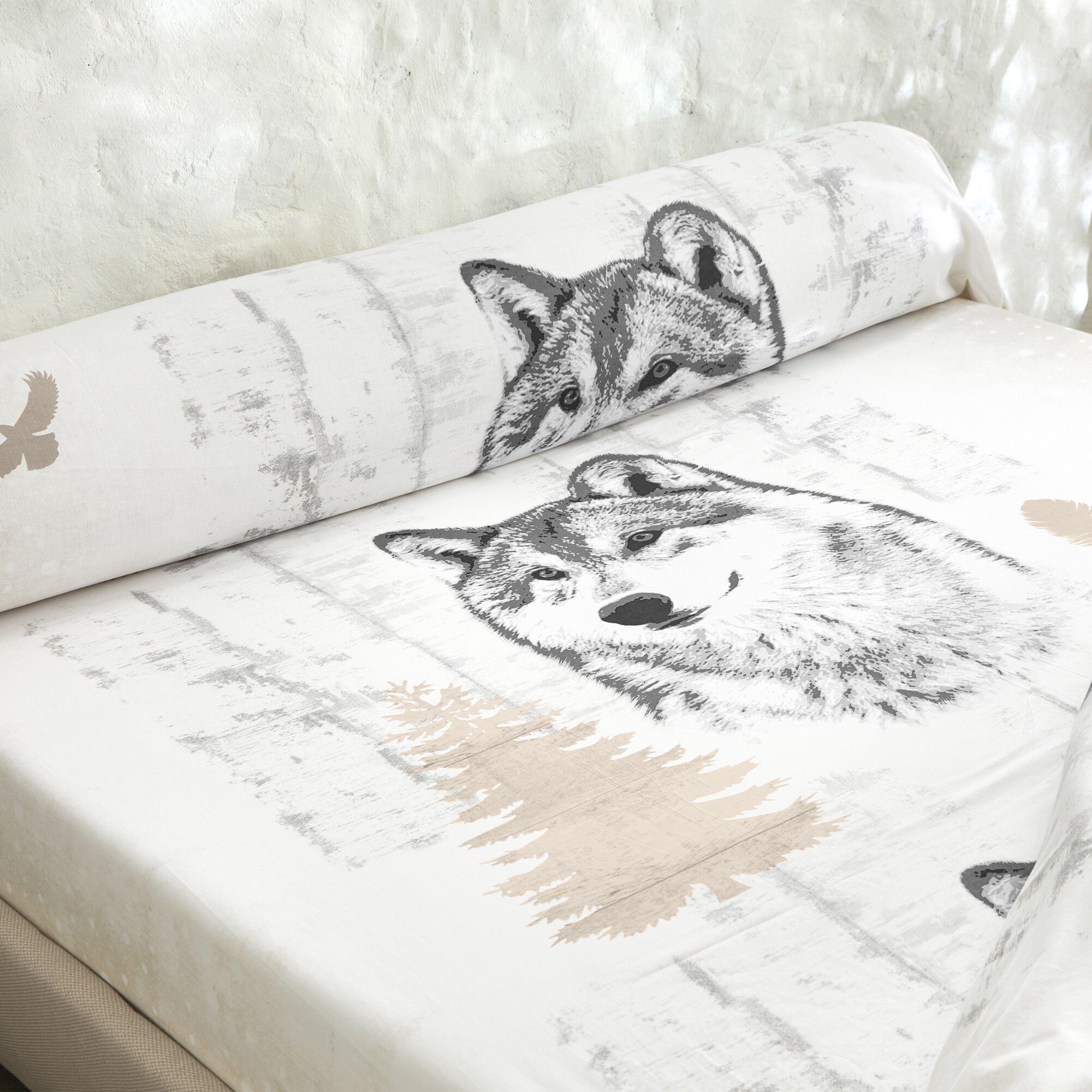 Linge de lit Artic imprimé chien-loup
