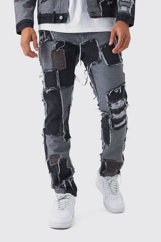 Patchwork Jeans mit geradem Bein