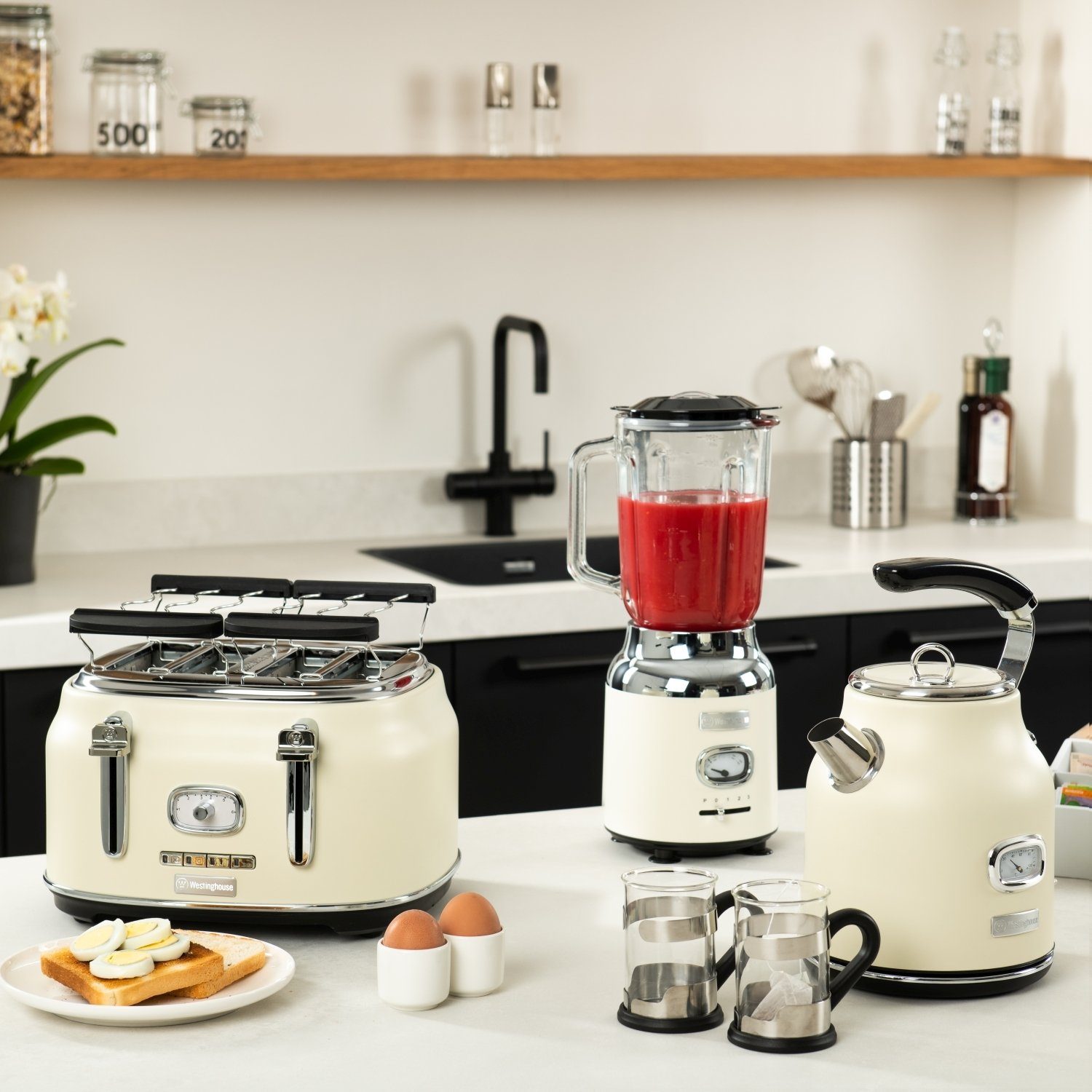 Westinghouse Standmixer WKBE221 Retro, 600 W, 1,5 Liter Volumen, 3 Stufen, 6-Flügel-Klingen