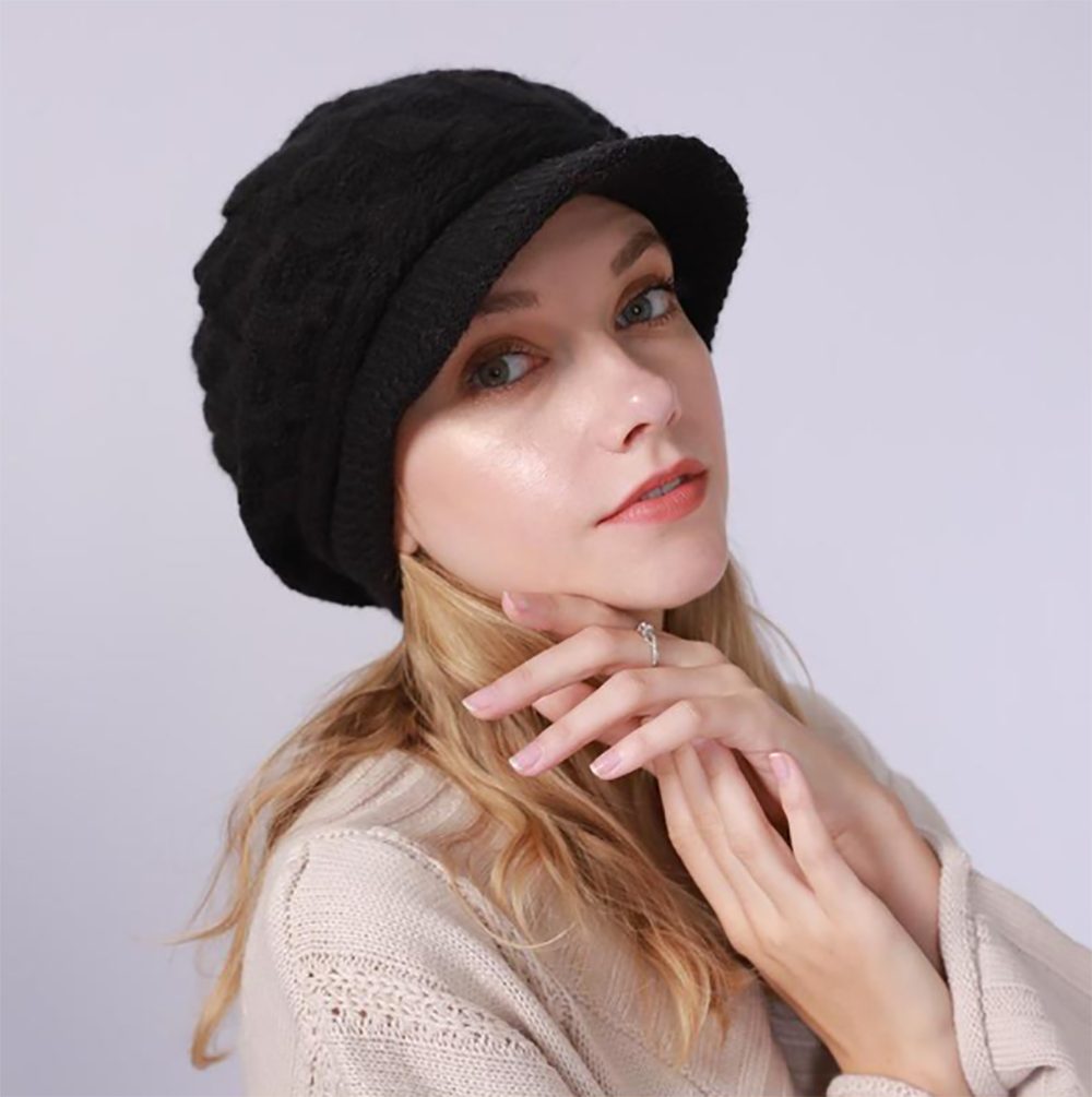 HutWorld Filzhut Damen Wollmütze (Winter Mütze Warme Strickmütze, Retro Fedorahüte Frauen Glockehut) Bowler Hut Winter Strickmütze mit Schirm Damen Melone Hut