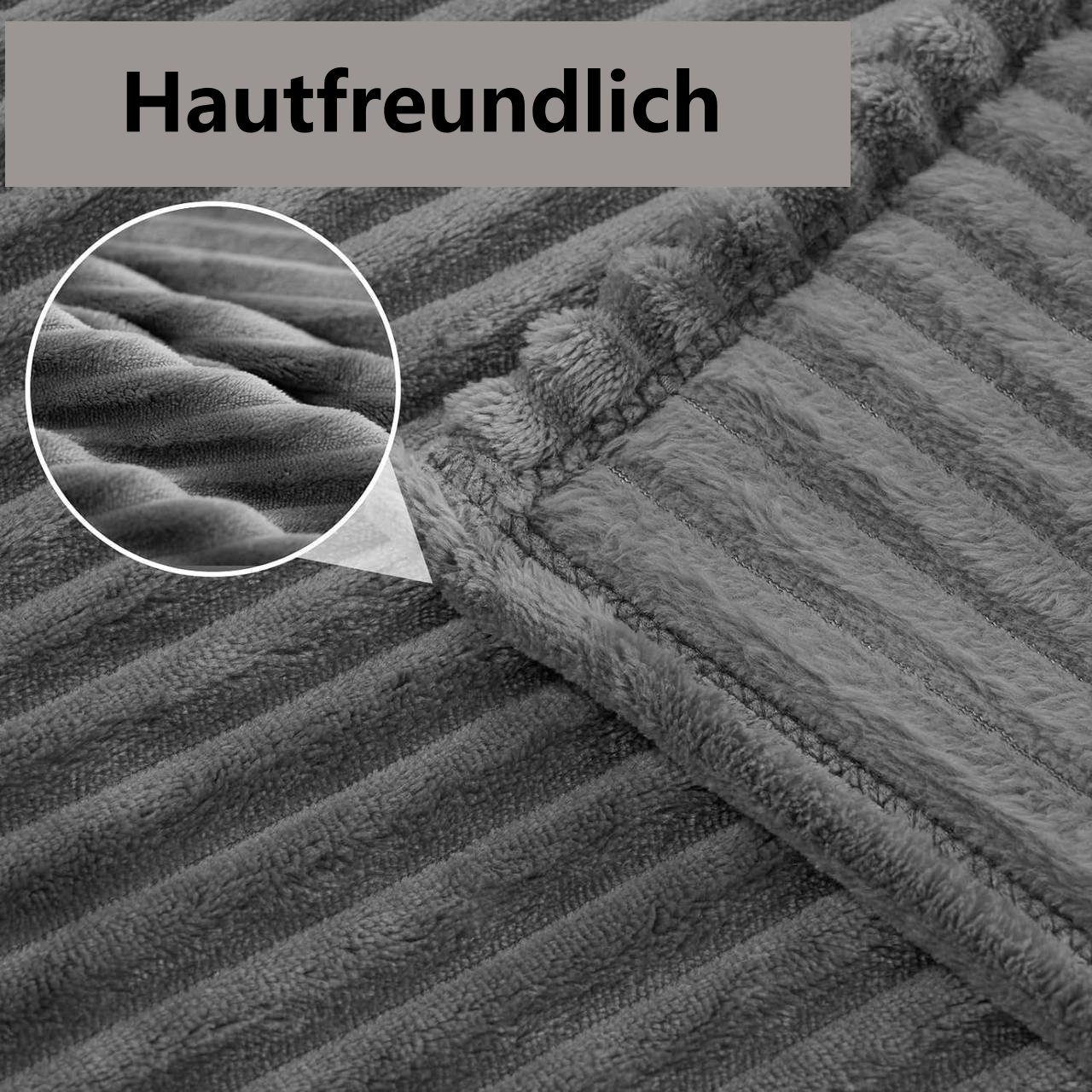 Wohndecke, Woltu, Kuscheldecke Flanell mit Streifenmuster
