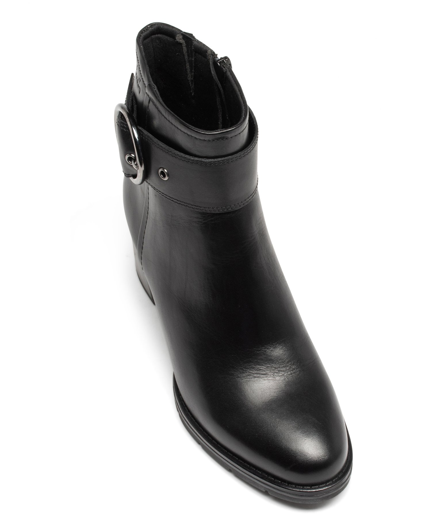 Boots femme à talon carré dessus en cuir uni et à zip - P... noir | GEMO