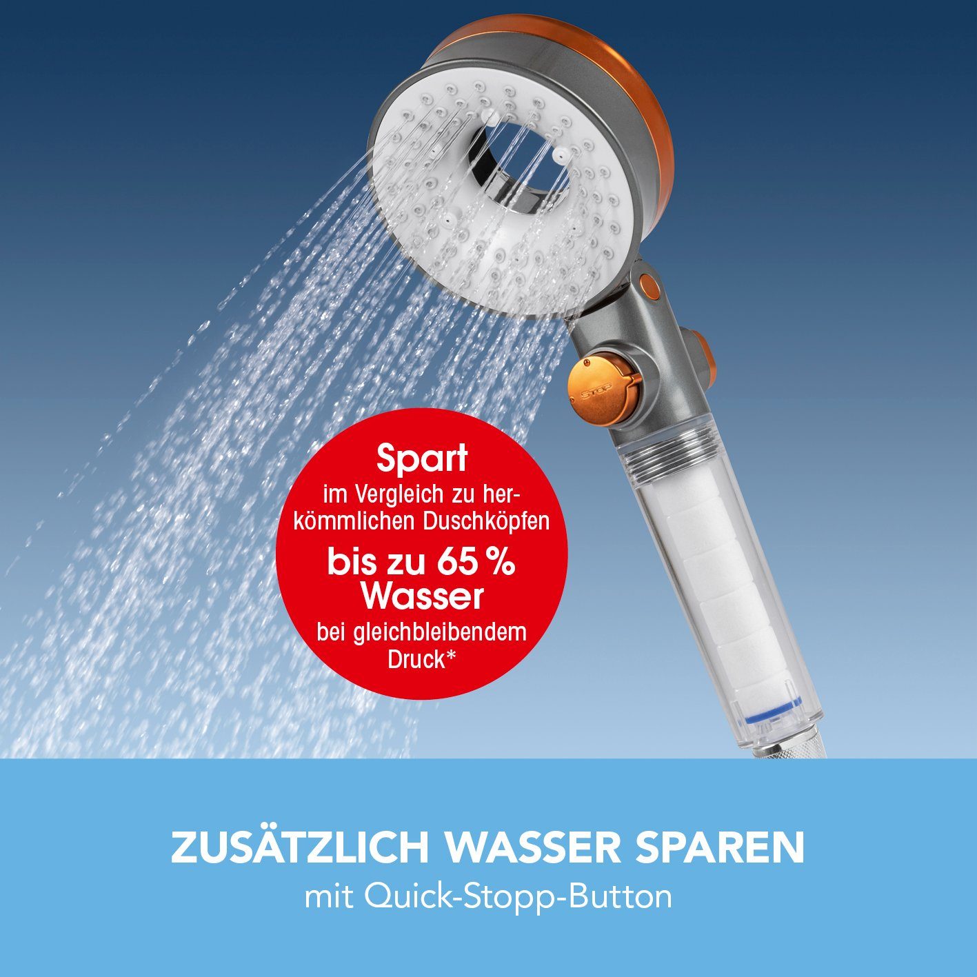 EASYmaxx Regenduschkopf Water-Control mit Spar- & Stopp-Funktion, bis 65% Wasser sparen