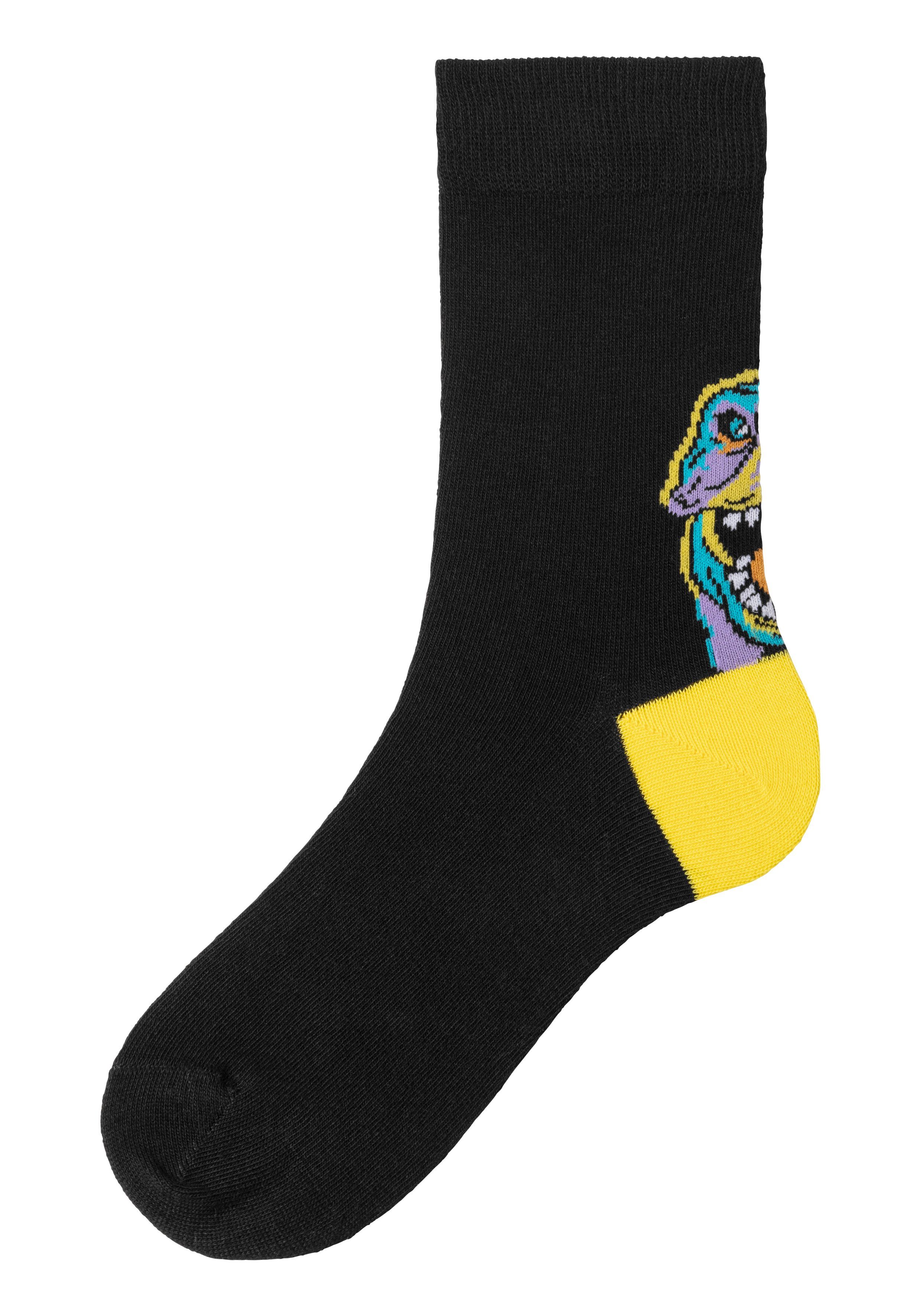 H.I.S Freizeitsocken (Packung, 5-Paar) mit farbenfrohen Dino Motive über der Ferse