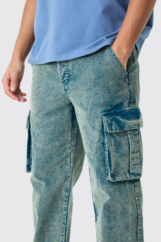 Lockere Cord-Cargohose mit Acid-Waschung