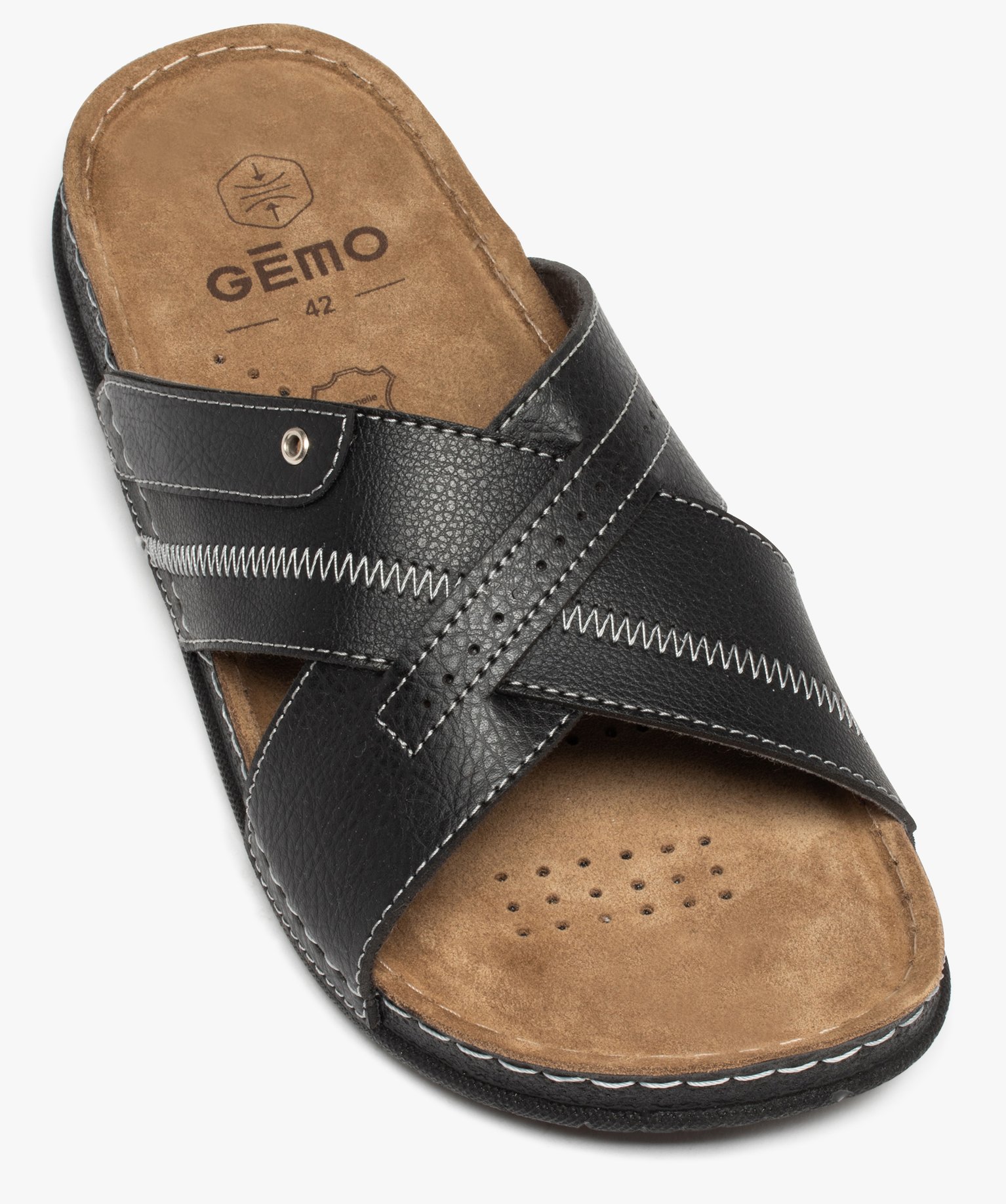 Mules confort à larges brides croisées homme noir | GEMO