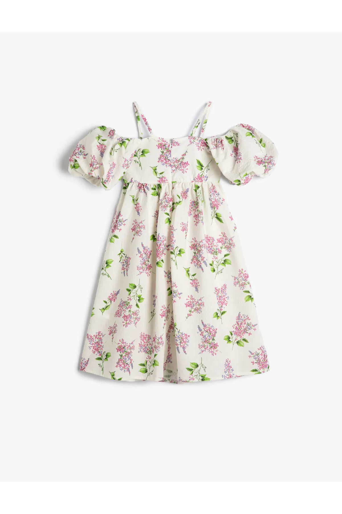 Koton  Geblümtes Midikleid, schulterfrei, Ballonärmel, gefüttert