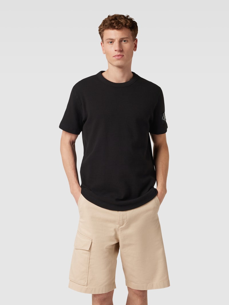 T-Shirt aus Baumwolle mit Strukturmuster Modell 'WAFFLE' in black
