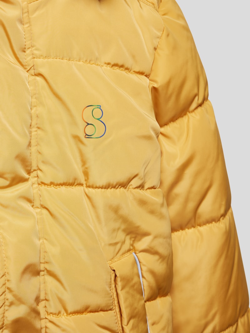 Steppjacke mit abnehmbarer Kapuze mit Kunstfell in senfgelb