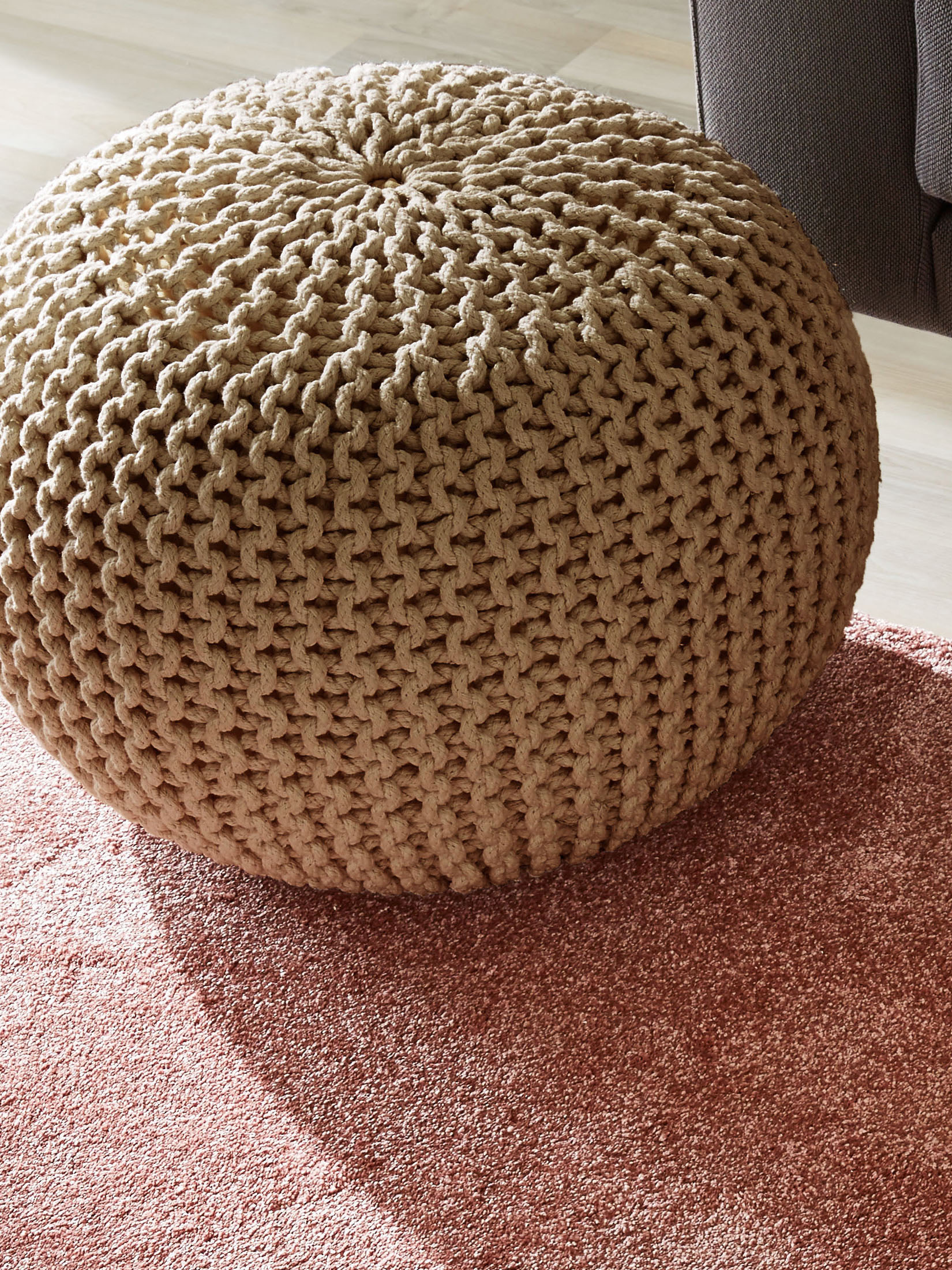 Kiruna Strick-Pouf, Beige