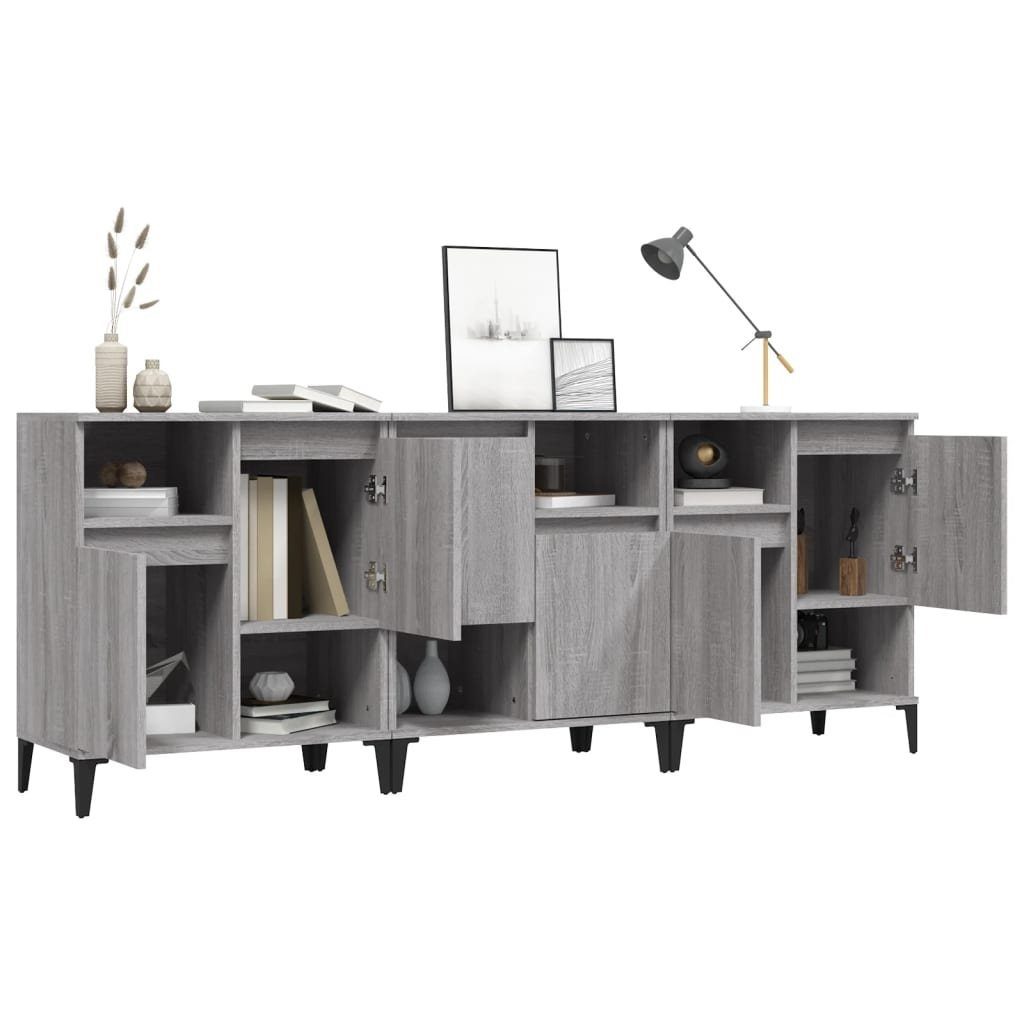 vidaXL Anrichte Sideboards 3 Stk Grau Sonoma 60x35x70 cm Holzwerkstoff