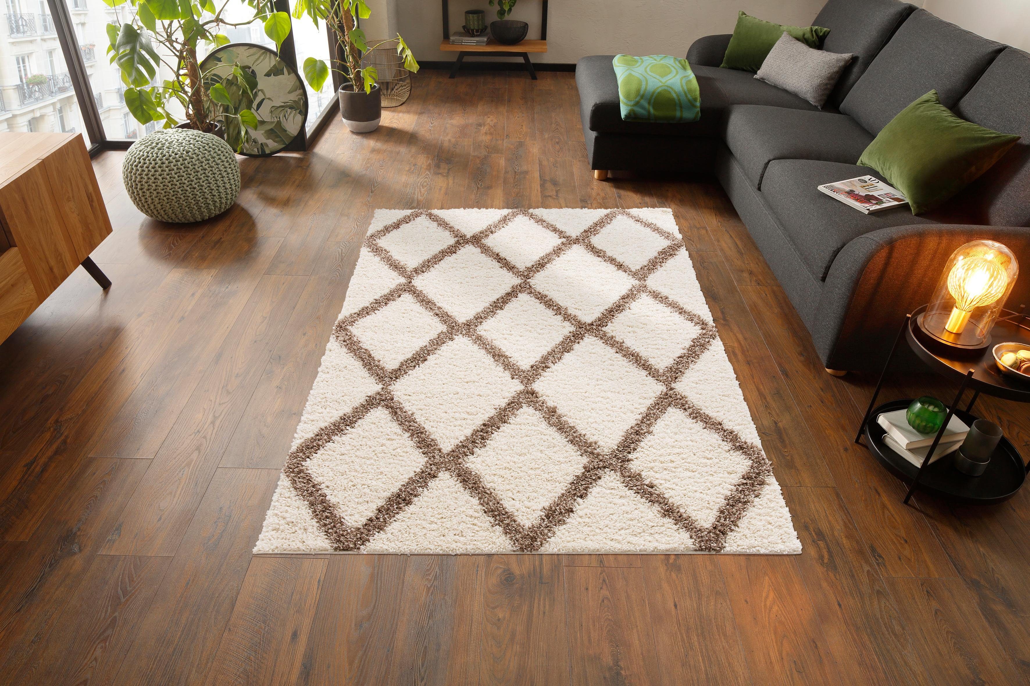 Hochflor-Teppich Linz, my home, rechteckig, Höhe: 31 mm, Rauten Design, Hochflor, besonders weicher Teppich, gewebt, rechteckig