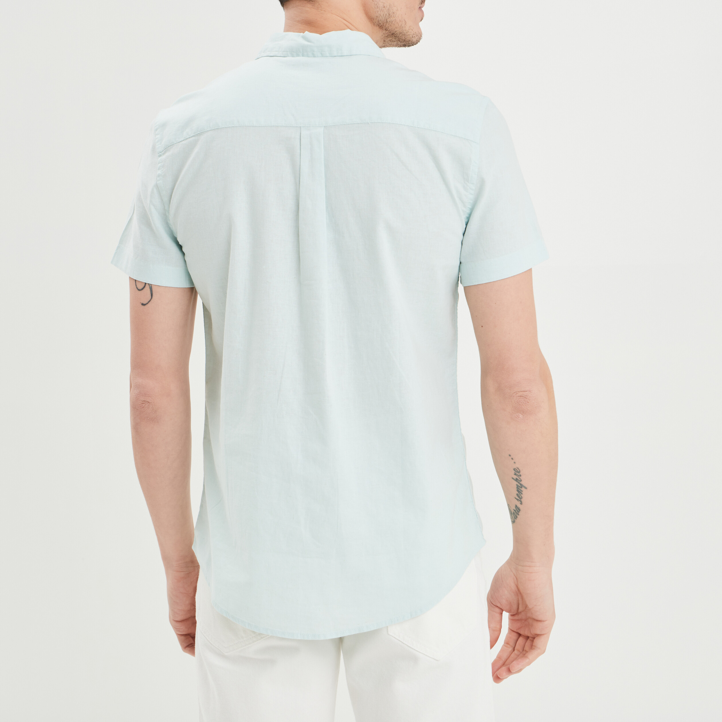 Chemise manches courtes lin majoritaire bleu clair homme | La Halle