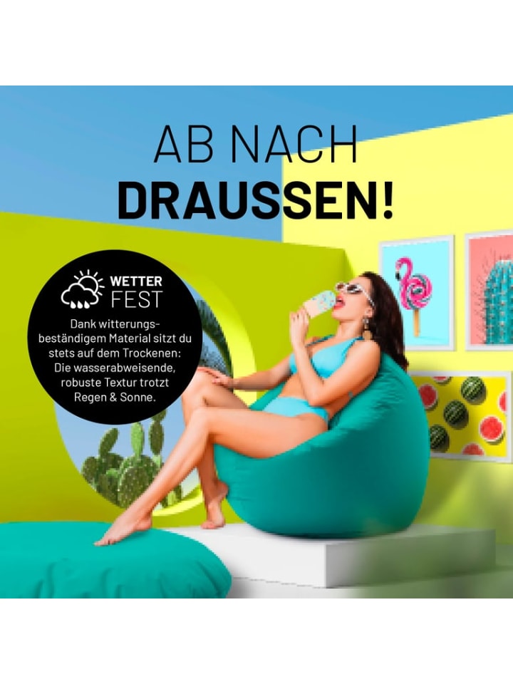 Lumaland Indoor/Outdoor-Sitzsack Runder 2in1 Sitzsack 300l  120x80x75cm -türkis günstig kaufen onesize