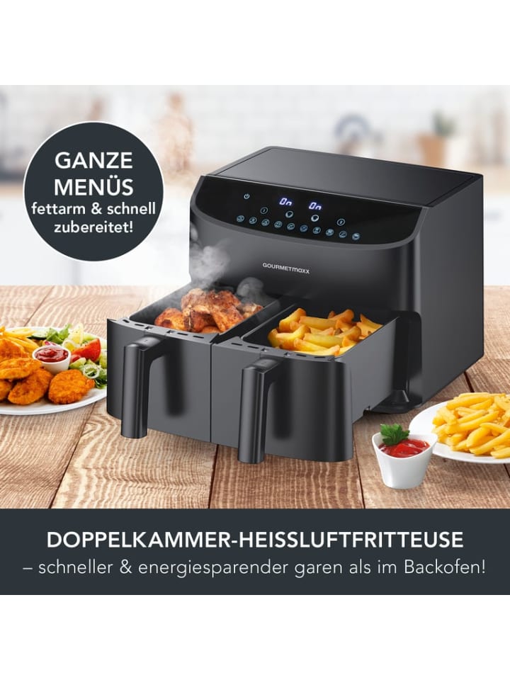 Gourmetmaxx GOURMETmaxx Heißluft-Fritteuse Doppelkorb - 2x 3,5 l - schwarz günstig kaufen onesize
