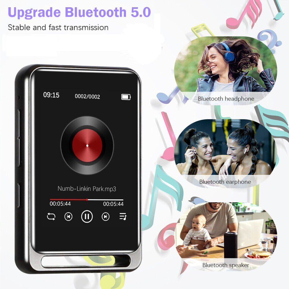 ERHWIO Musik-Player Bluetooth5.0 MP3 verlustfrei 2,4-Zoll-Vollbild MP3-Player (Bewegungsunterstützung für UKW-Radiorecorder 55h)