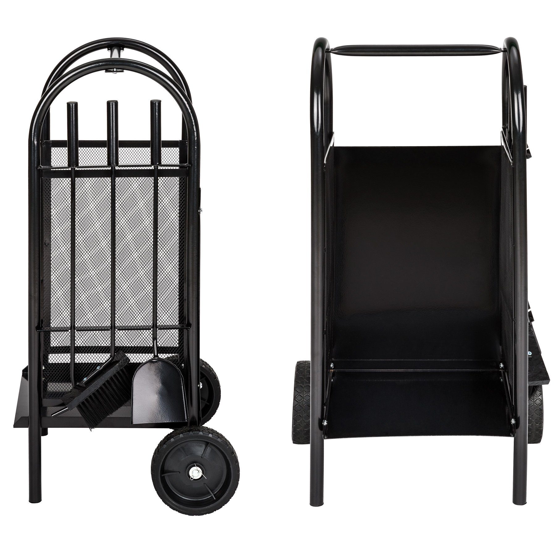 tectake Kaminholzregal Kaminholzwagen mit Schaufel, Schürhaken und Besen, BxTxH:38,00x42,50x80,50 cm