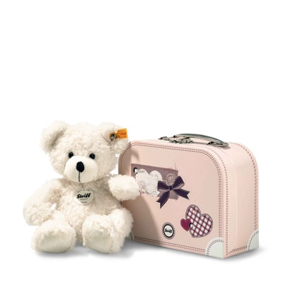 Lotte Teddybär im Koffer, 28 cm, weiß